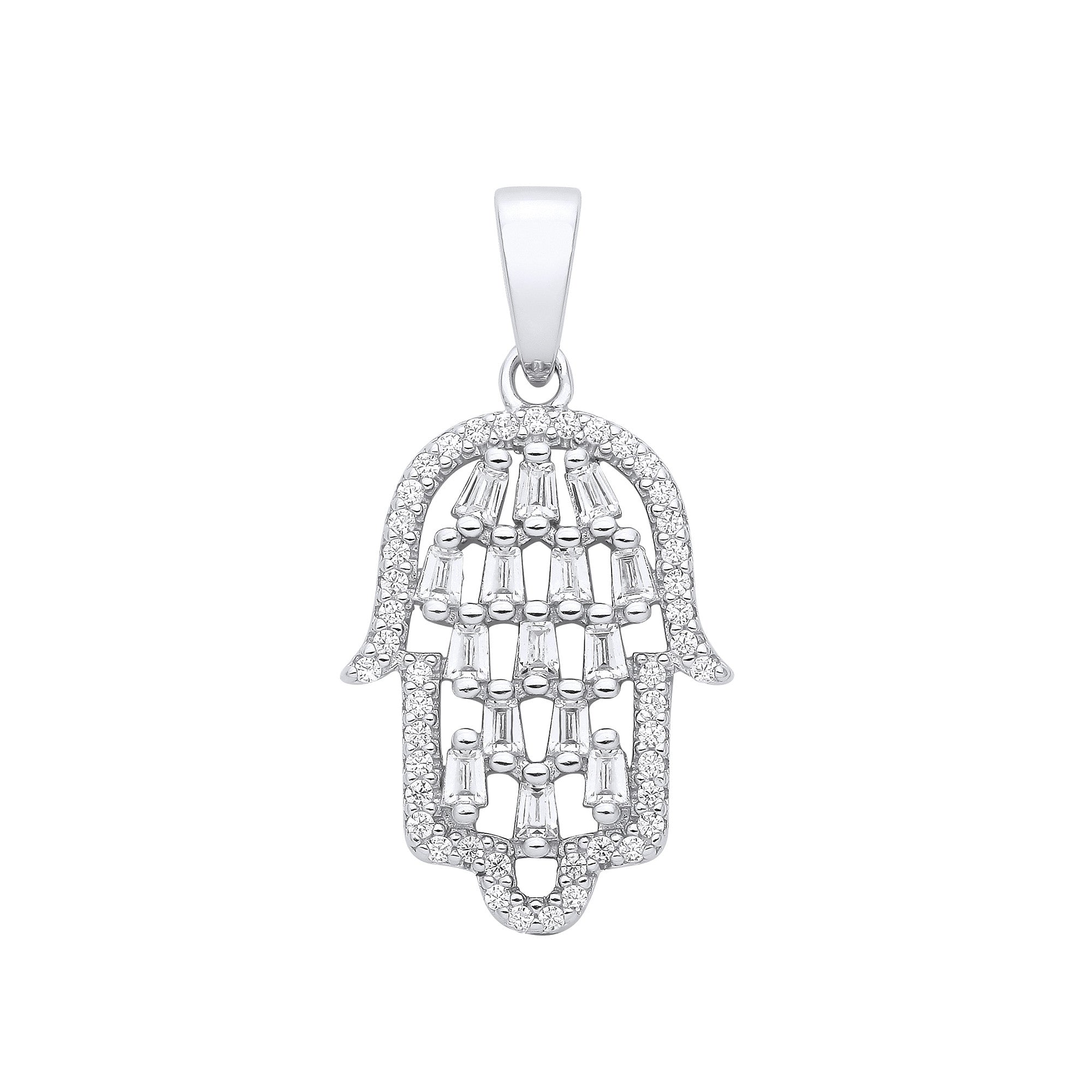 Silver Hamsa Cubic Zirconia Pendant - Silver