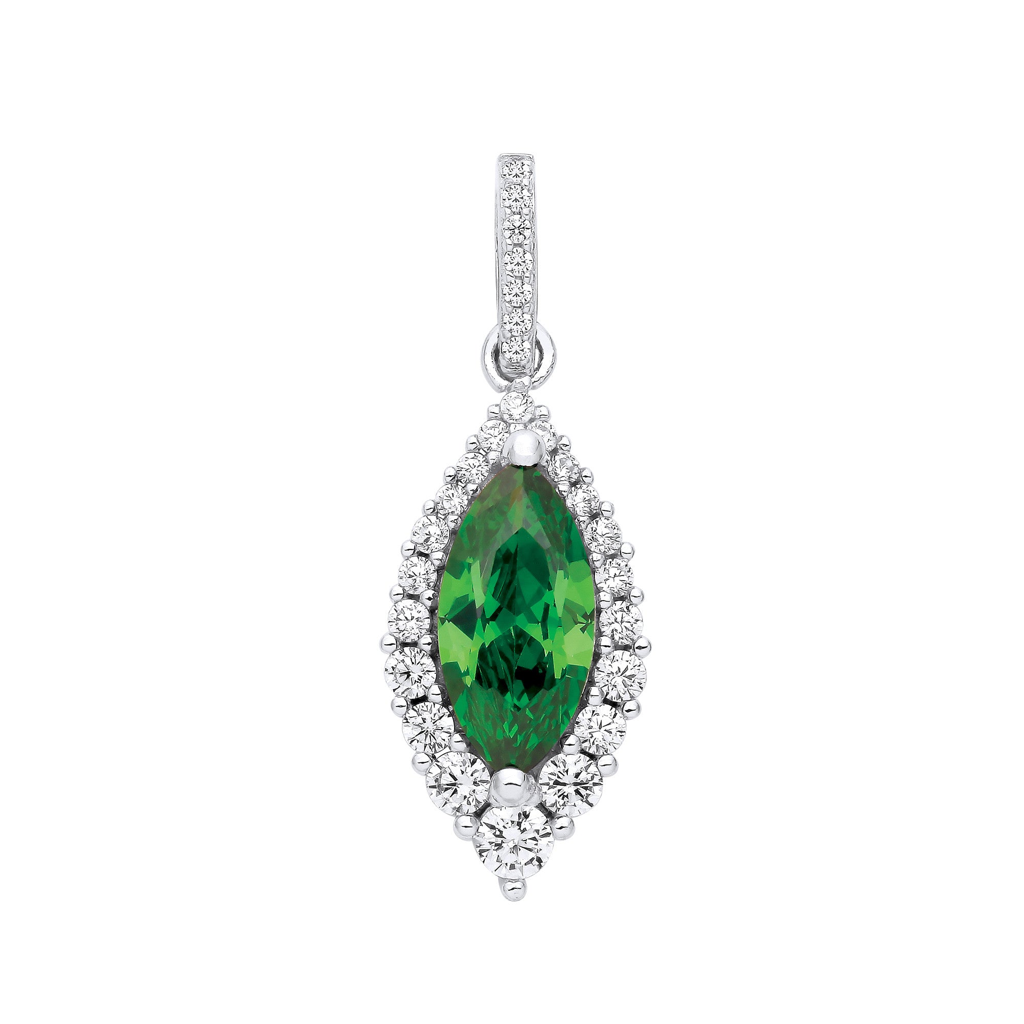 Silver Green Marquise Cubic Zirconia Drop Pendant - Silver