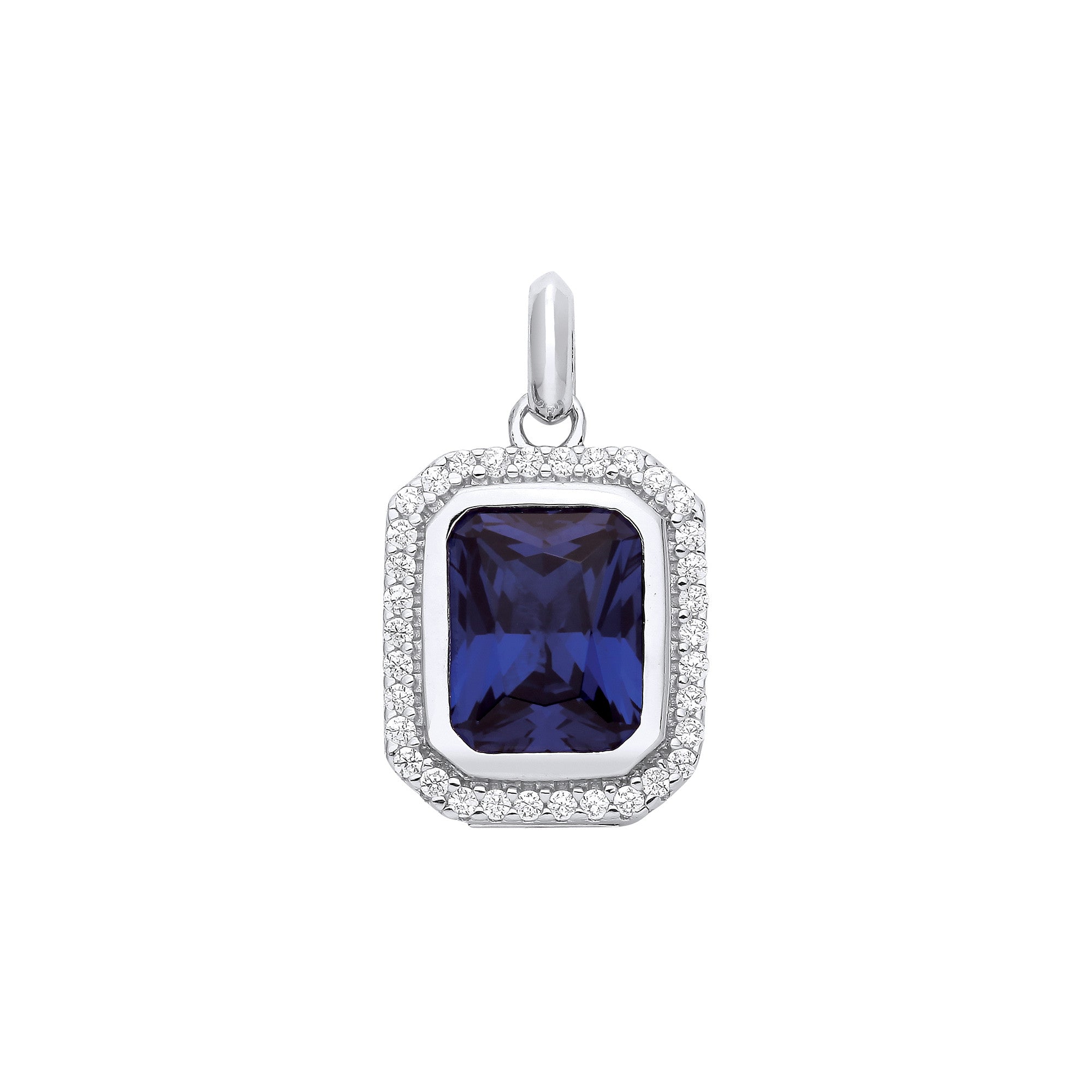 Silver Blue Octagon Cubic Zirconia Pendant - Silver