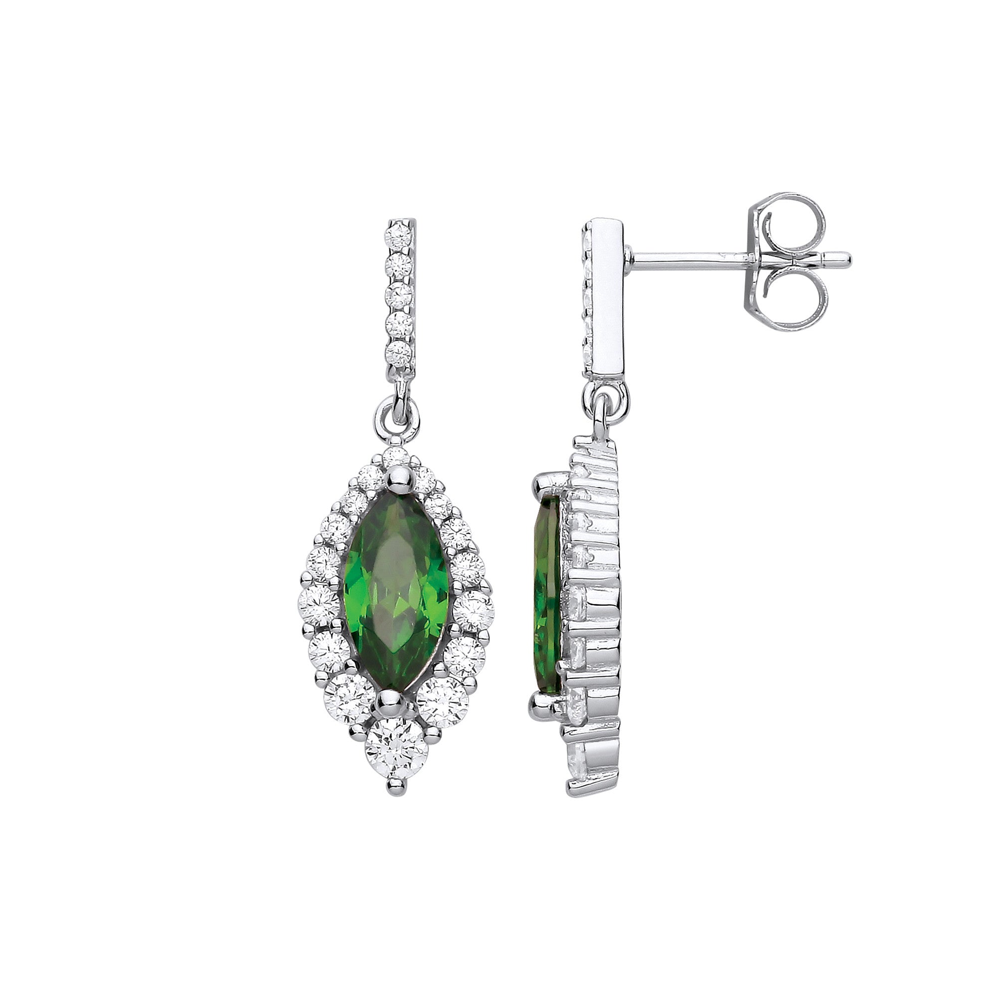 Silver Green Marquise Cubic Zirconia Drop Earrings - Silver
