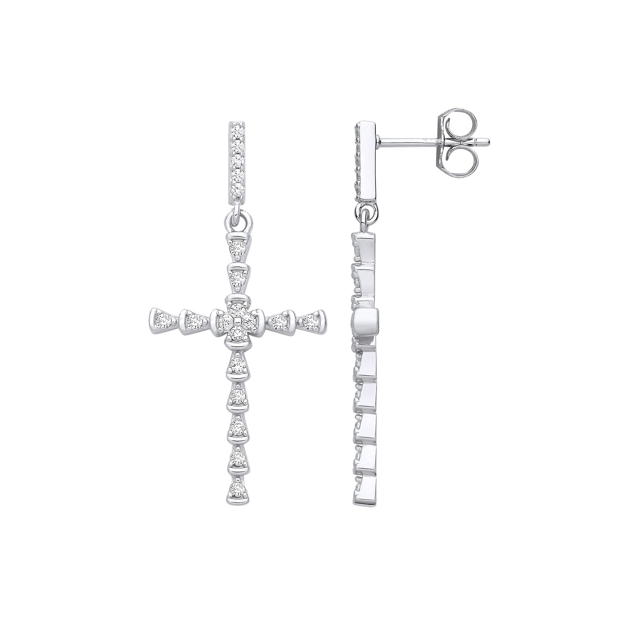 Silver Part Rub-Over Cubic Zirconia Cross - Silver