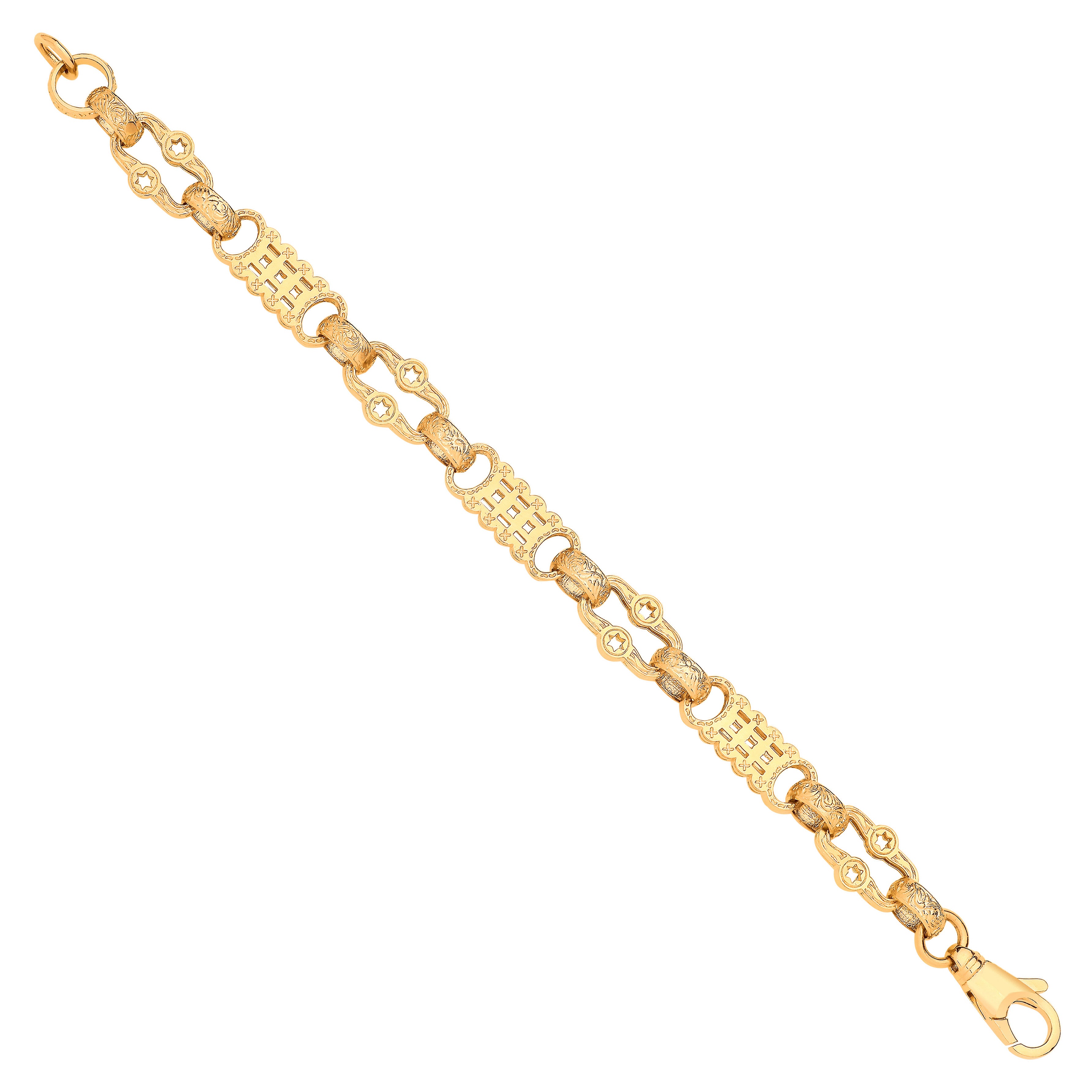 Yellow Gold Stars & Bars Gents Medium Link Bracelet - 9ct Gold