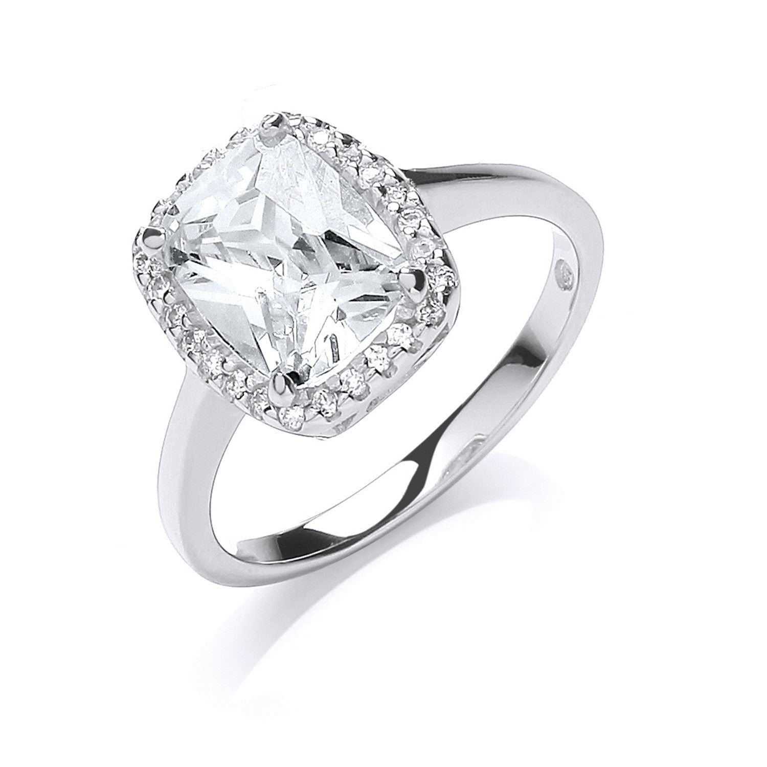 Silver Cushion Centre Cubic Zirconia Ring - Silver