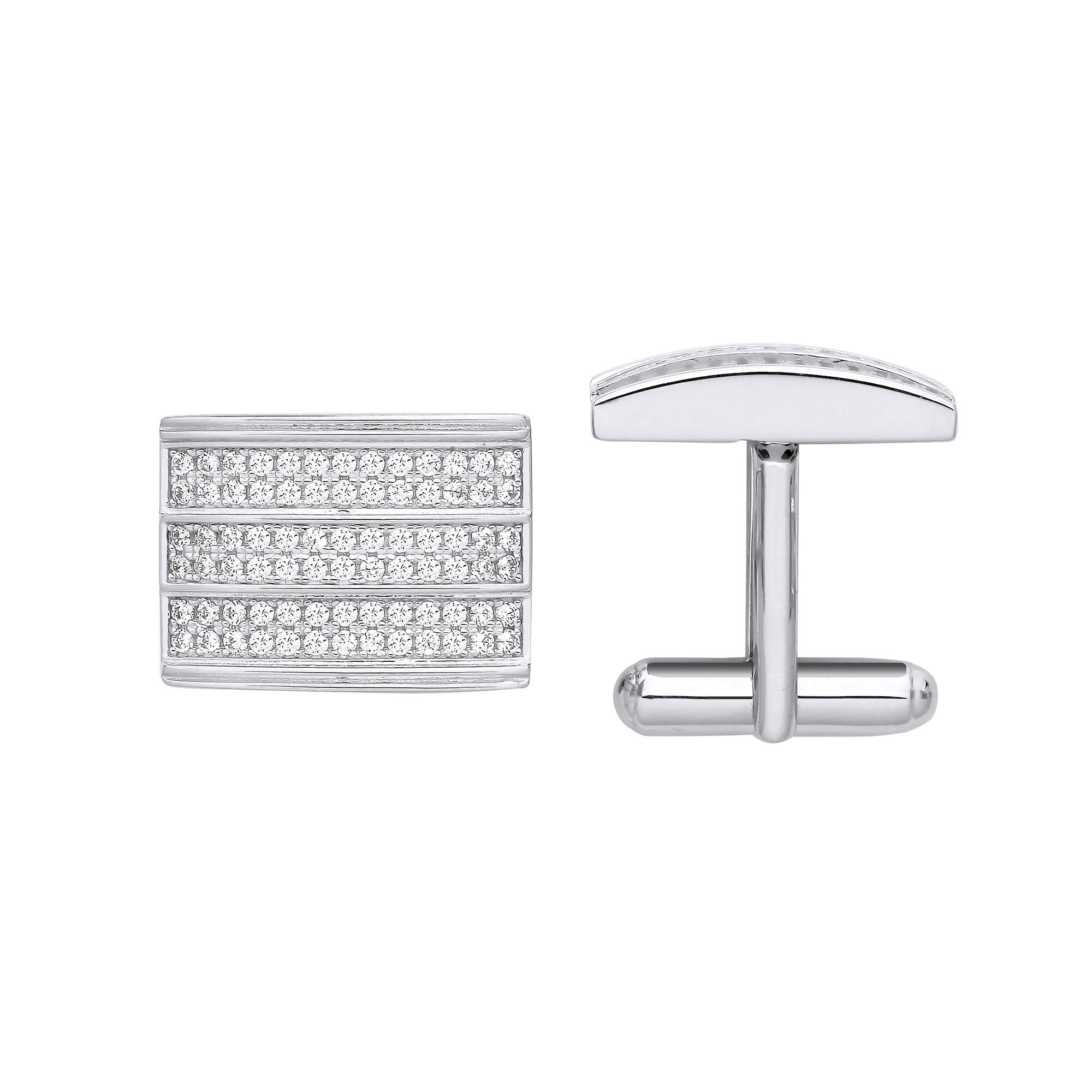 Silver Cubic Zirconia Rectangle Cufflinks - Silver