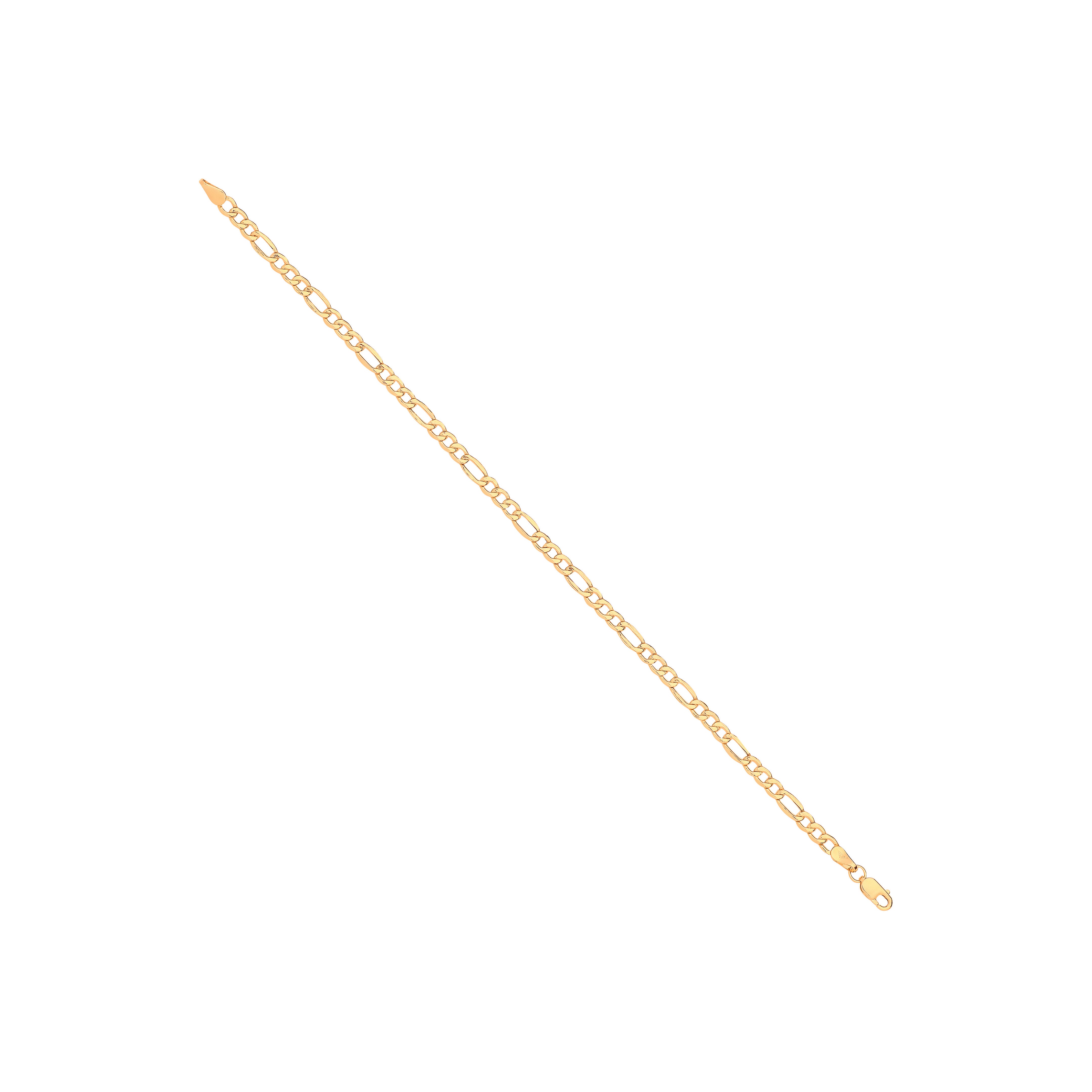 14ct Yellow Gold Hollow Beveled Figaro 3.4mm Chain - 14ct Gold