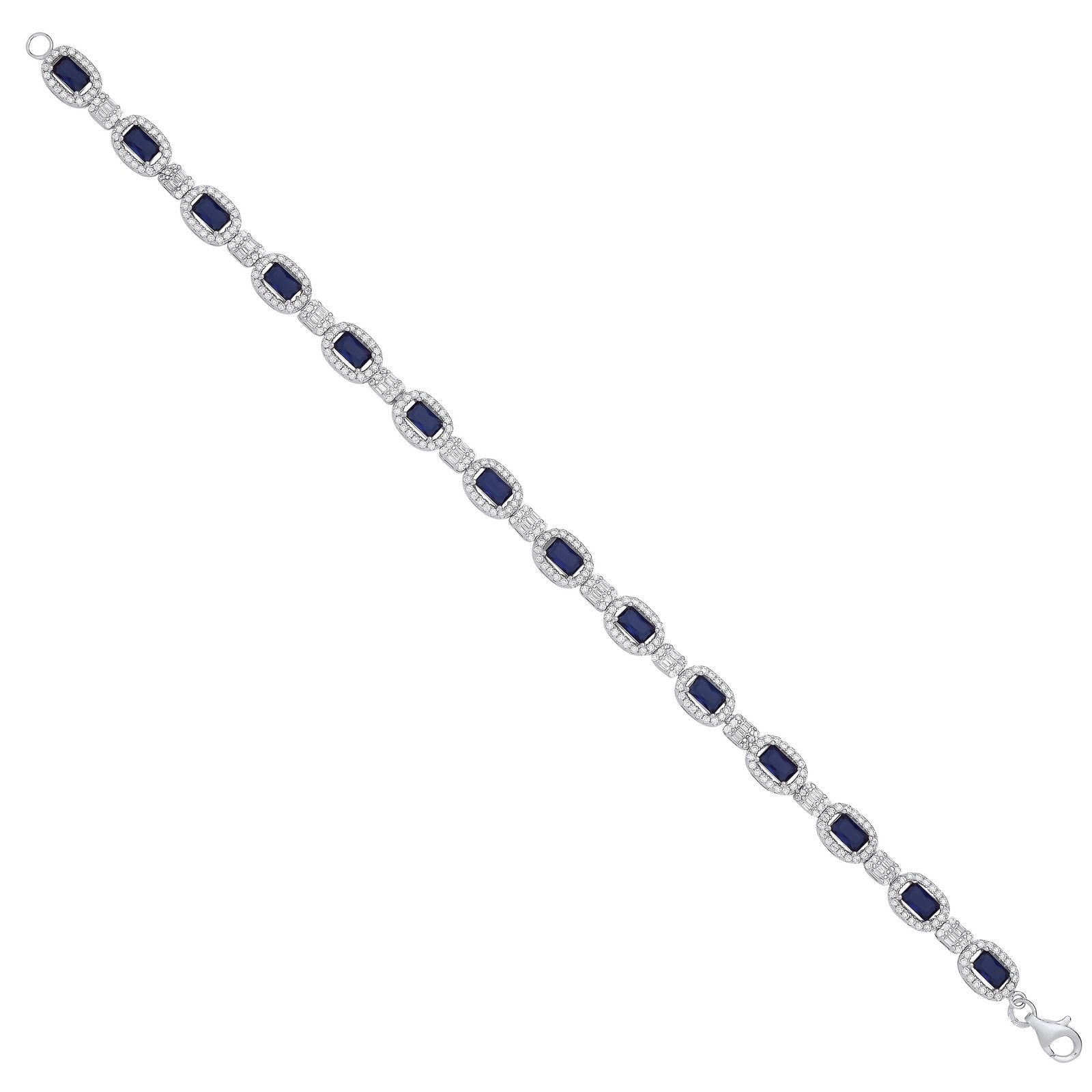Silver CZ & Blue Halo Style Ladies Bracelet