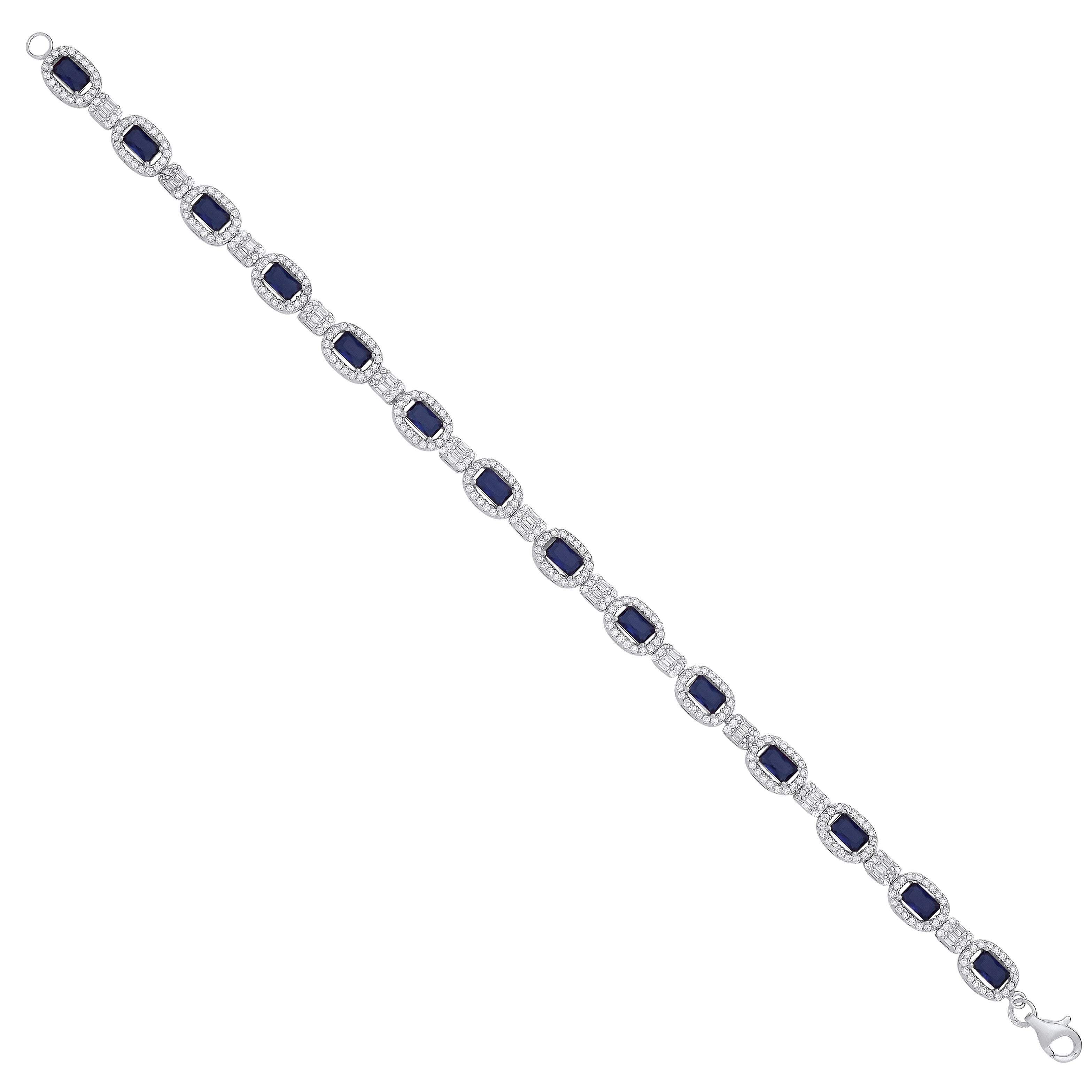 Silver Cubic Zirconia & Blue Halo Style Ladies Bracelet - Silver