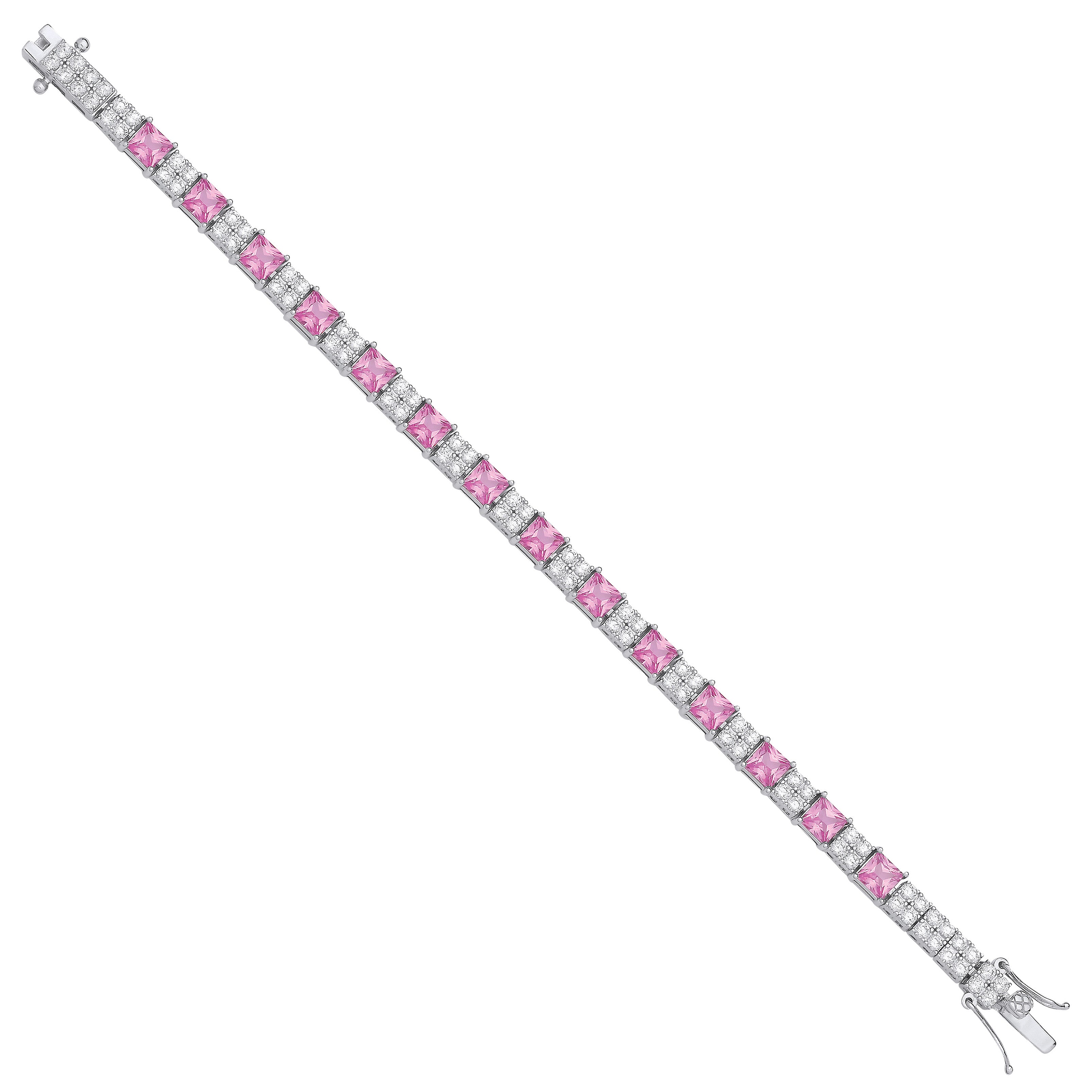 Silver Pink and Clear Cubic Zirconia Tennis Ladies 6.2mm Bracelet - Silver
