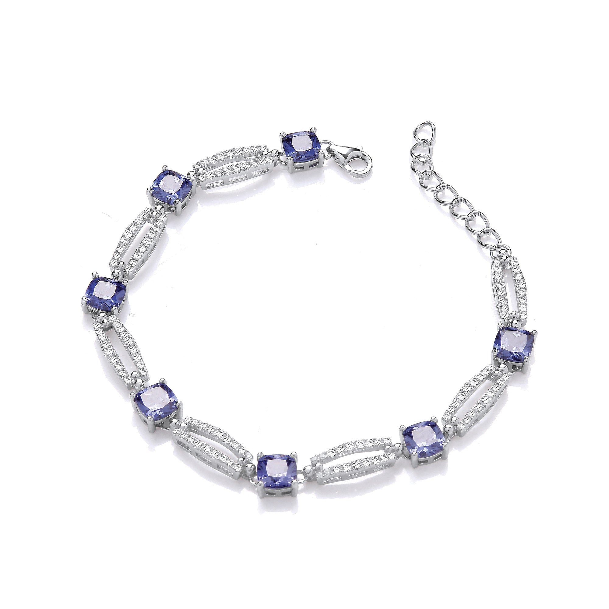 Tanzanite Colour Cubic Zirconia Silver Ladies Bracelet - Silver