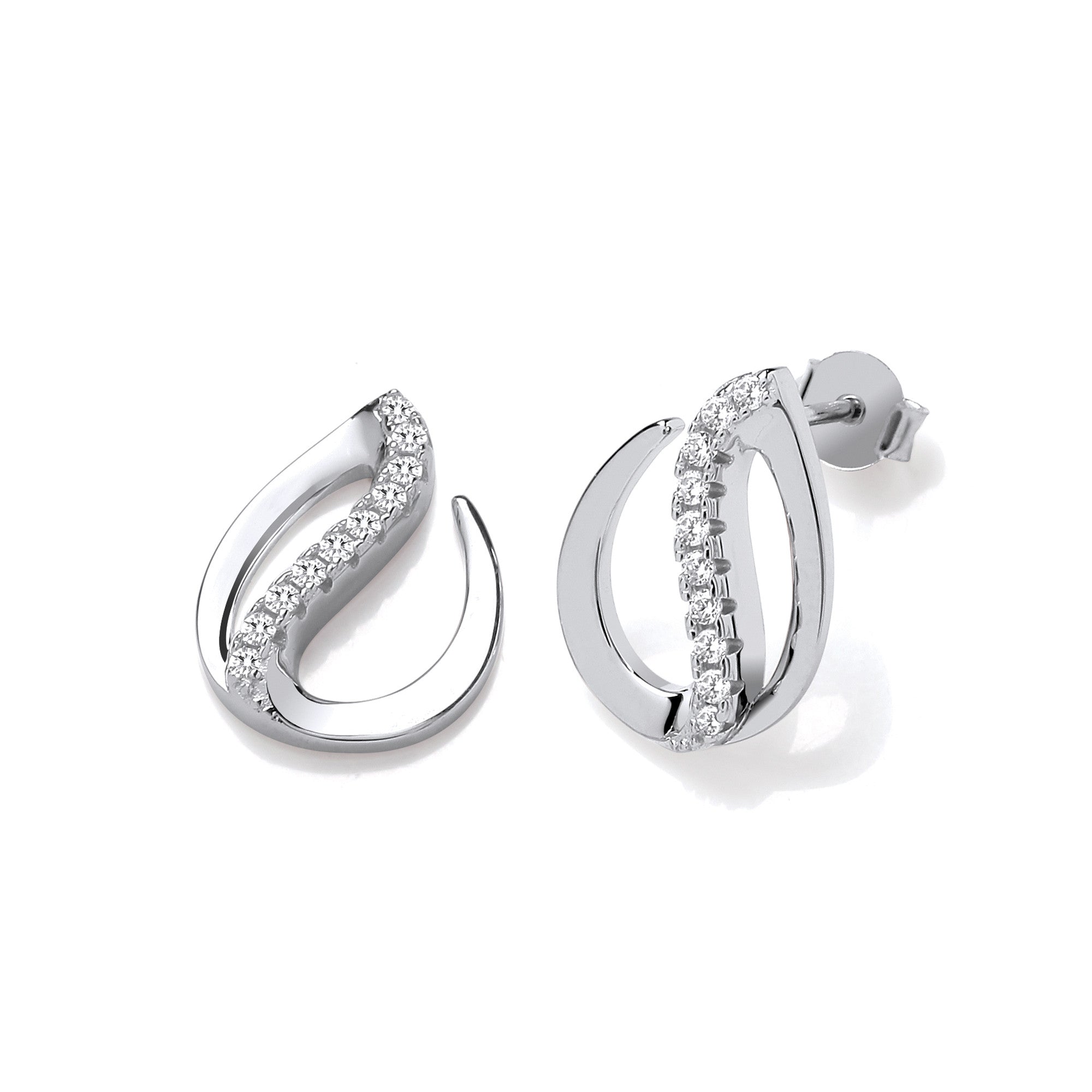 Flat Teardrop Silver Stud Earrings - Silver