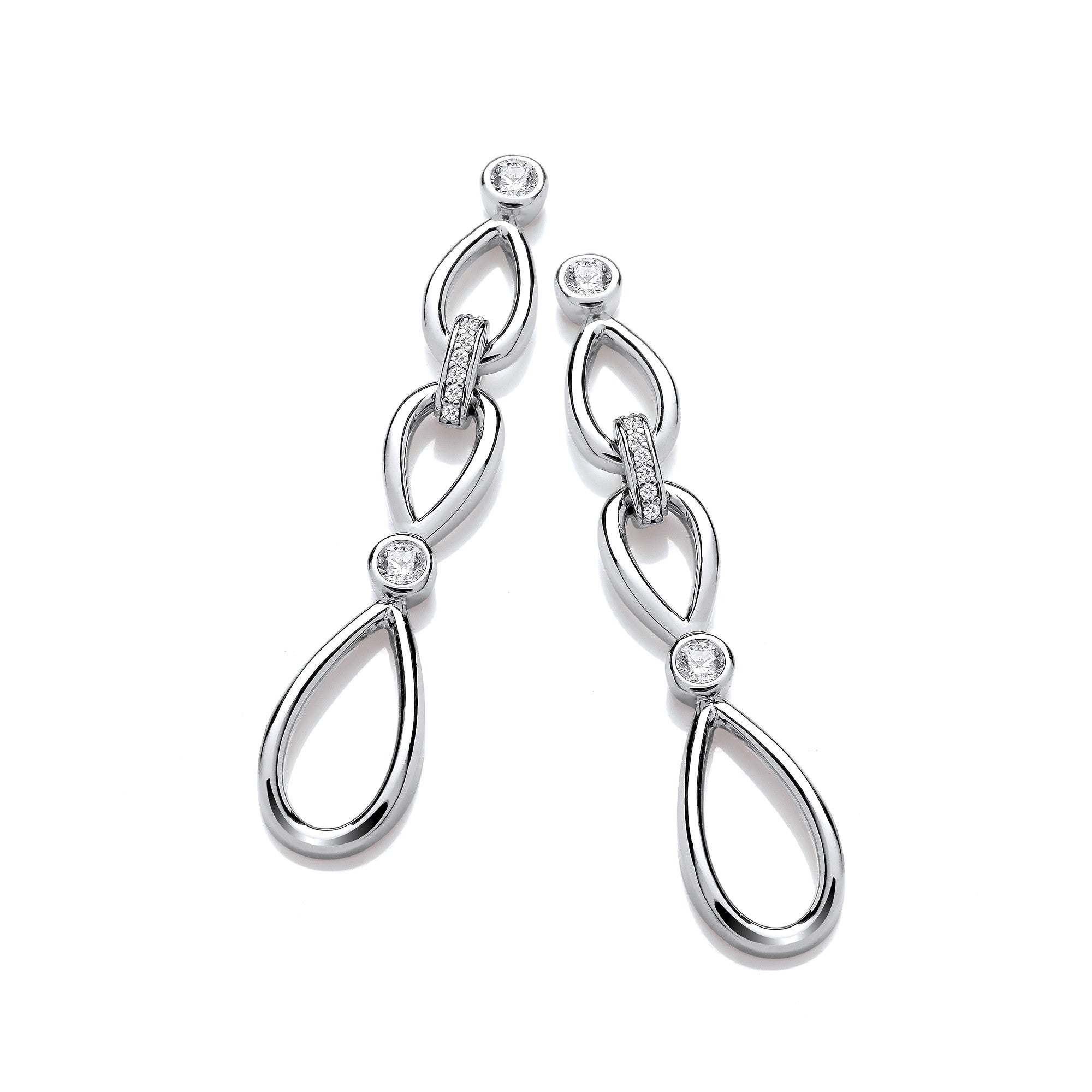 Infinity Style & Rubover Cubic Zirconia Silver Drop Earrings - Silver