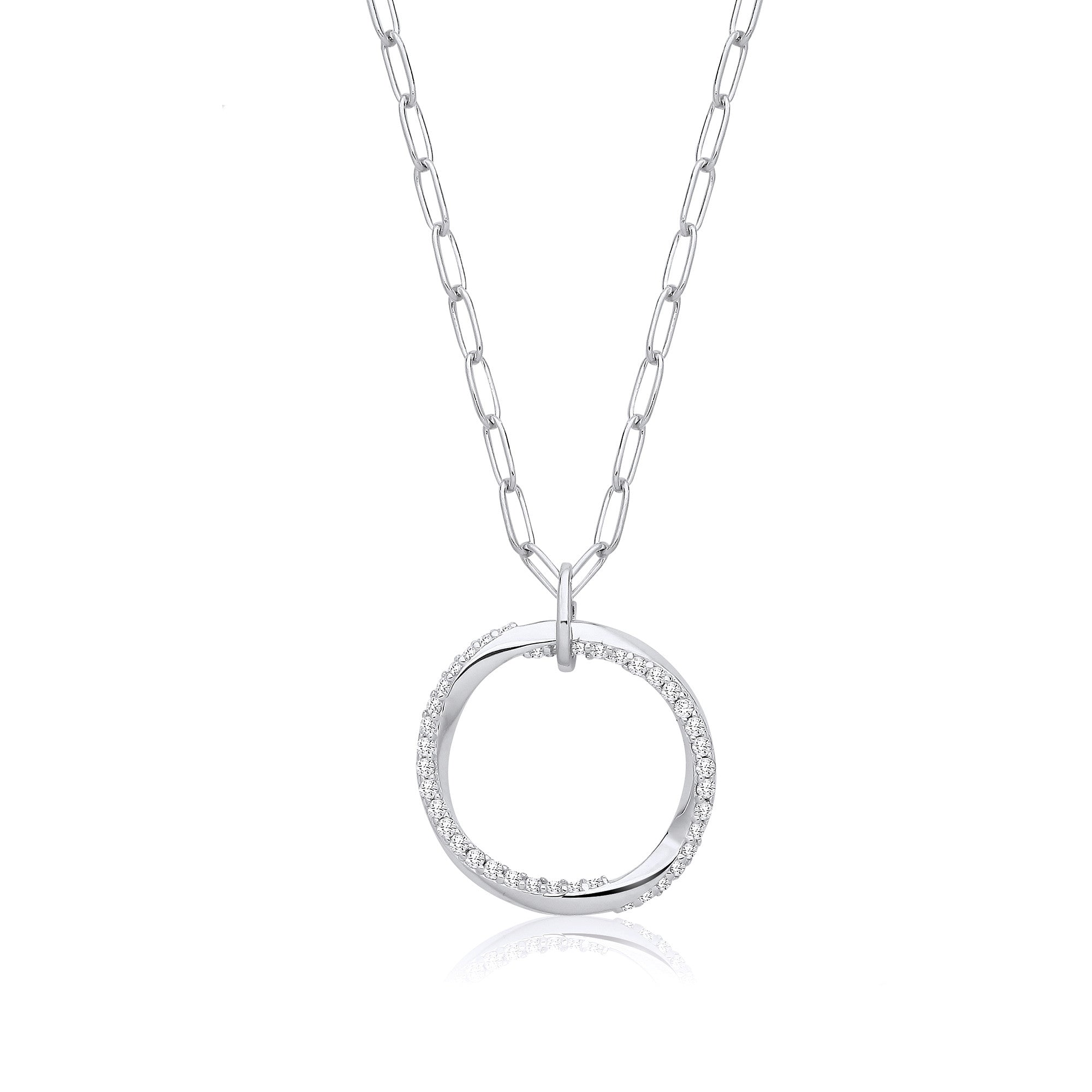 Circle of Life Cubic Zirconia Drop with Oval Belcher Necklace - Silver