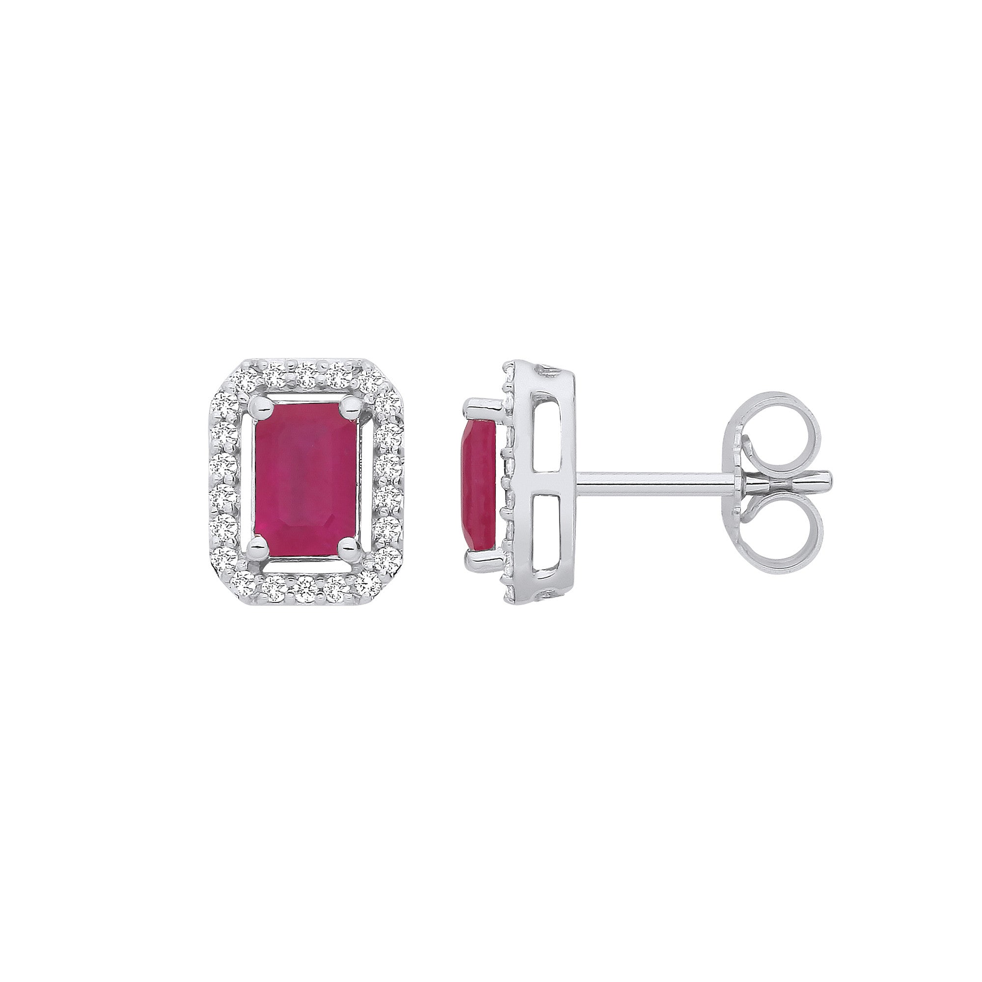 18ct White Gold 0.20ctw Diamond & 1.30ctw Ruby Earrings - 18ct Gold