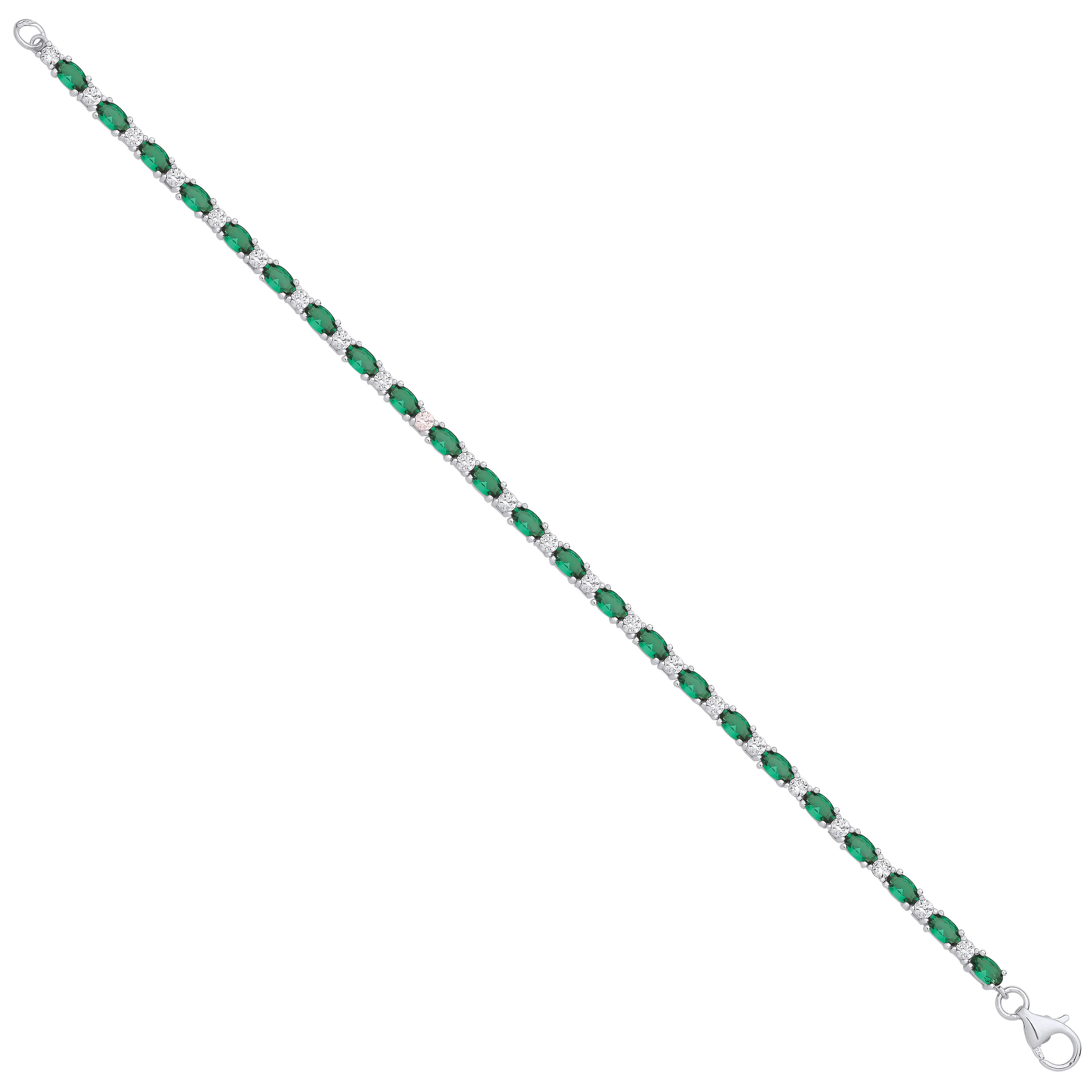 Silver Green & Clear Cubic Zirconia Silver Tennis Ladies Bracelet - Silver