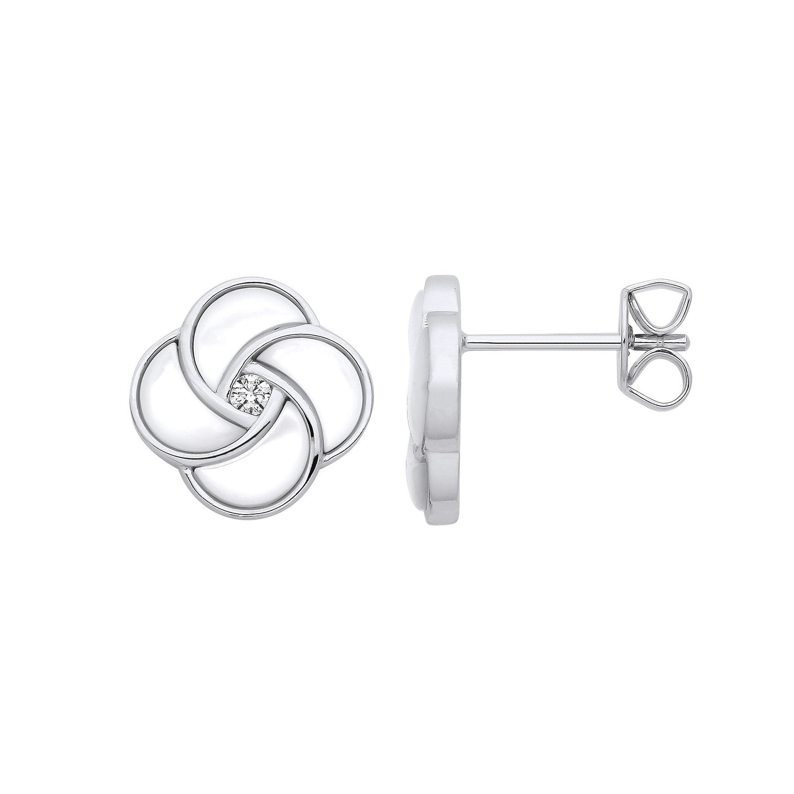 Silver White Shell Swirl Stud Earrings
