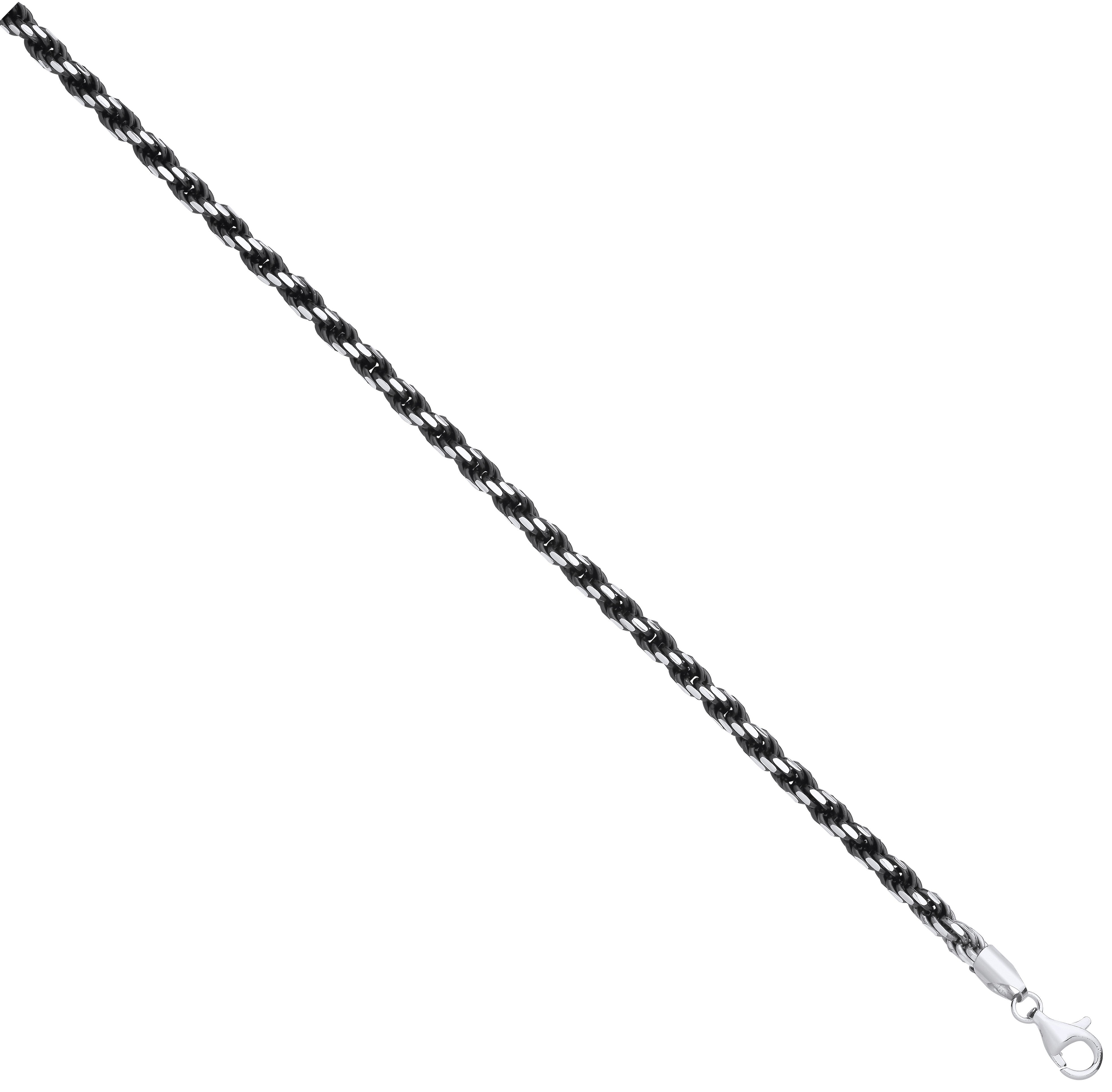 Ruthenium Plated Silver 4.6mm Rope Chain White Tips - Silver