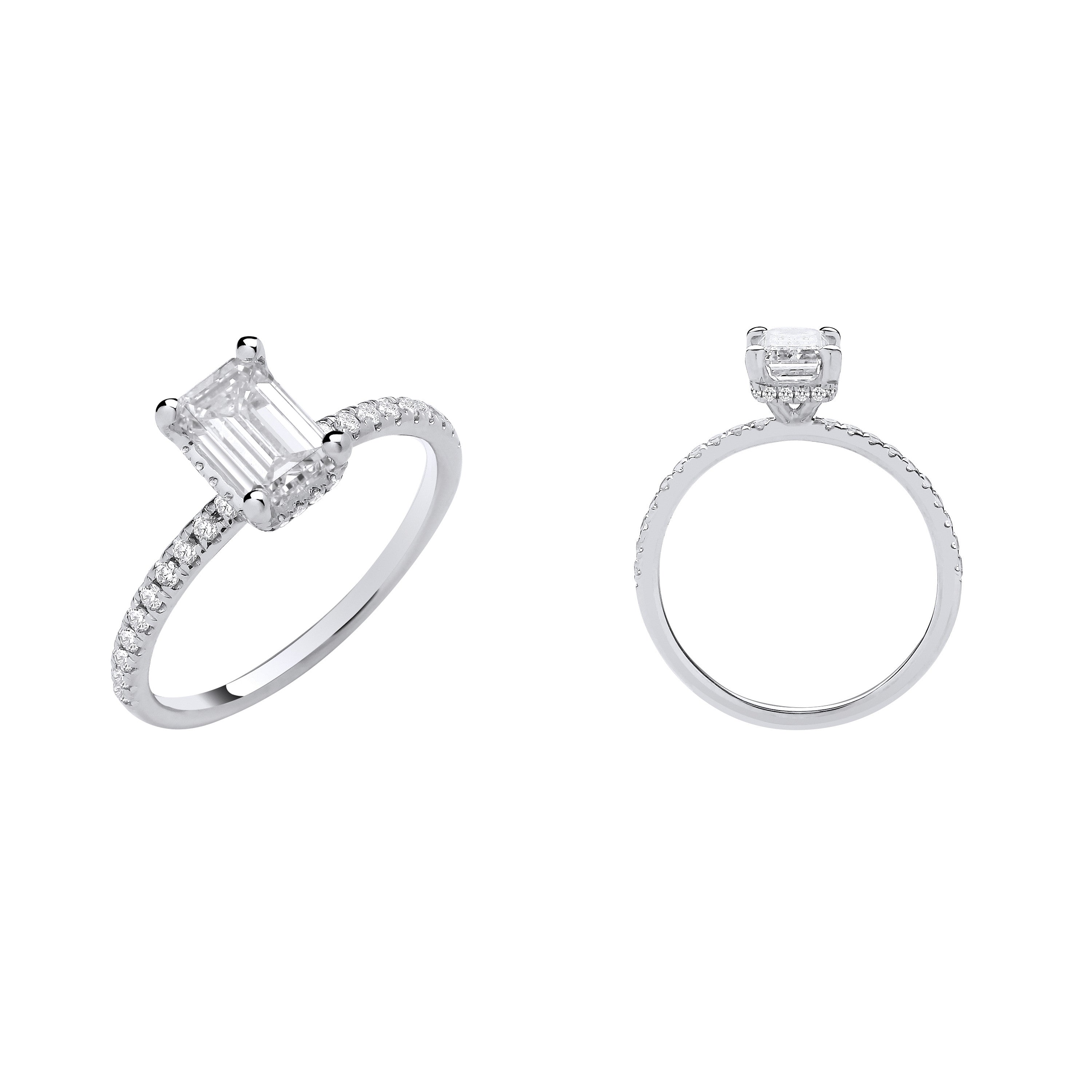 18ct White Gold 1.23ctw Emerald Cut LAB GROWN Hidden Halo Diamond Ring IGI Certified - 18ct Gold