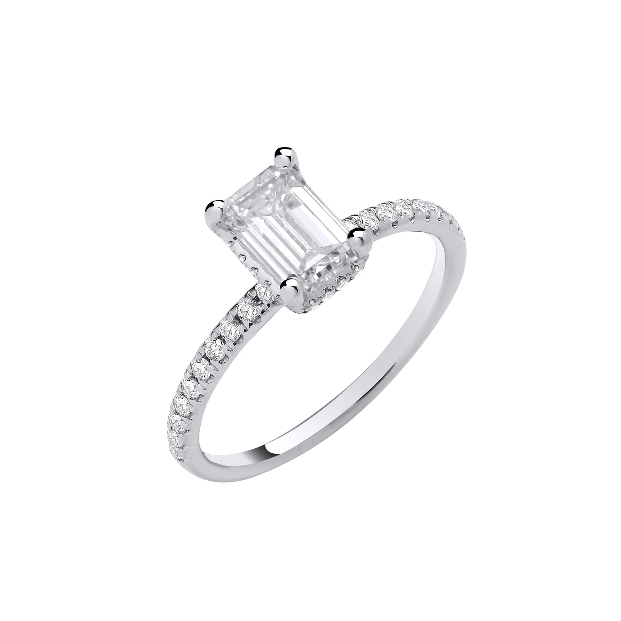 18ct White Gold 1.23ctw Emerald Cut LAB GROWN Hidden Halo Diamond Ring IGI Certified - 18ct Gold
