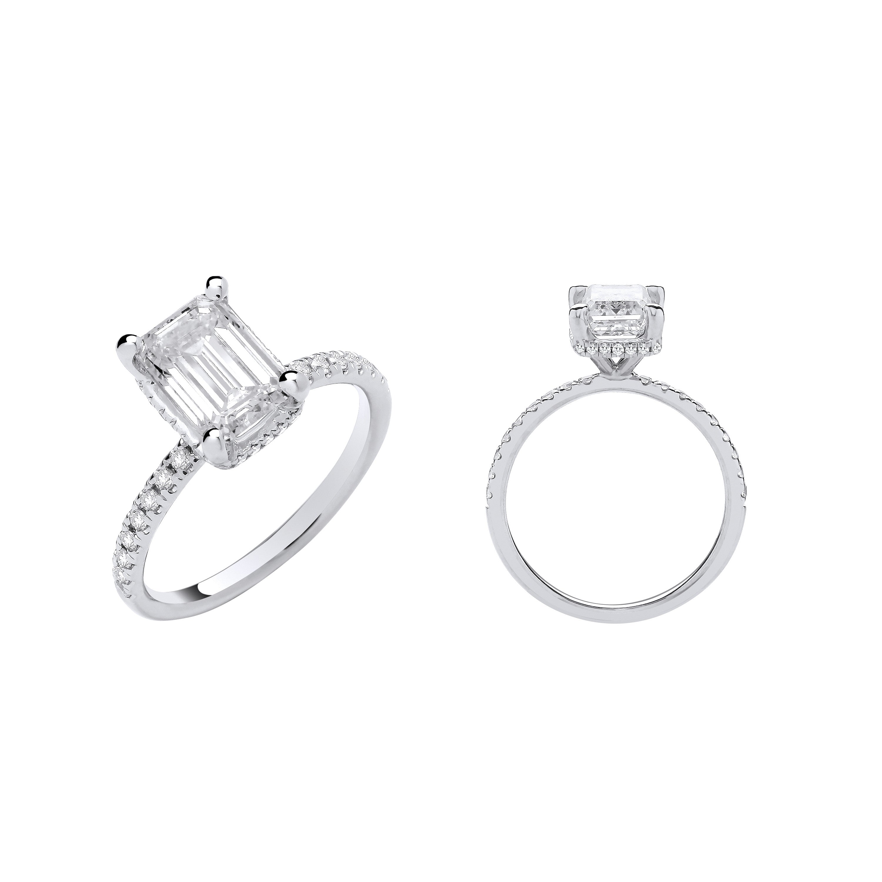 Bague en or blanc 18 carats avec diamant de laboratoire taille émeraude de 2,25 carats et halo caché, certifiée IGI - Or 18 carats