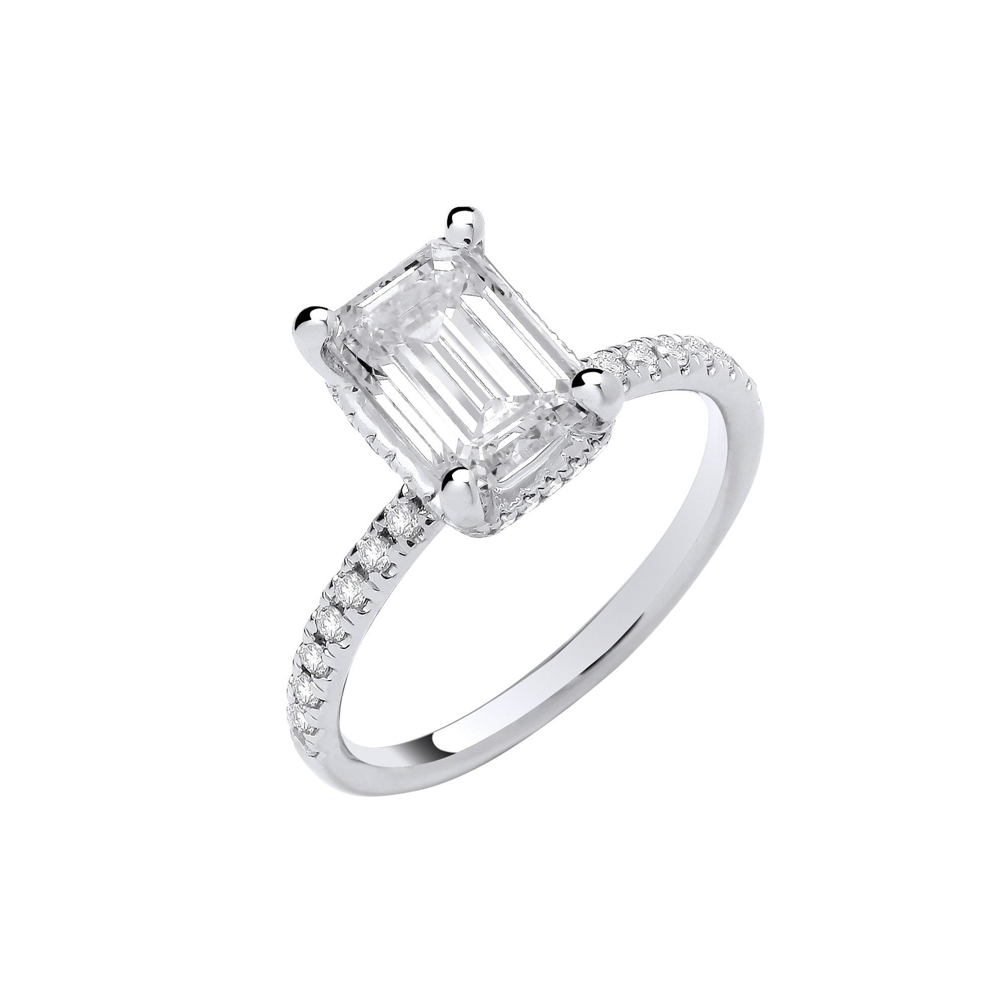 18ct White Gold 2.25ctw Emerald Cut LAB GROWN Hidden Halo Diamond Ring IGI Certified - 18ct Gold