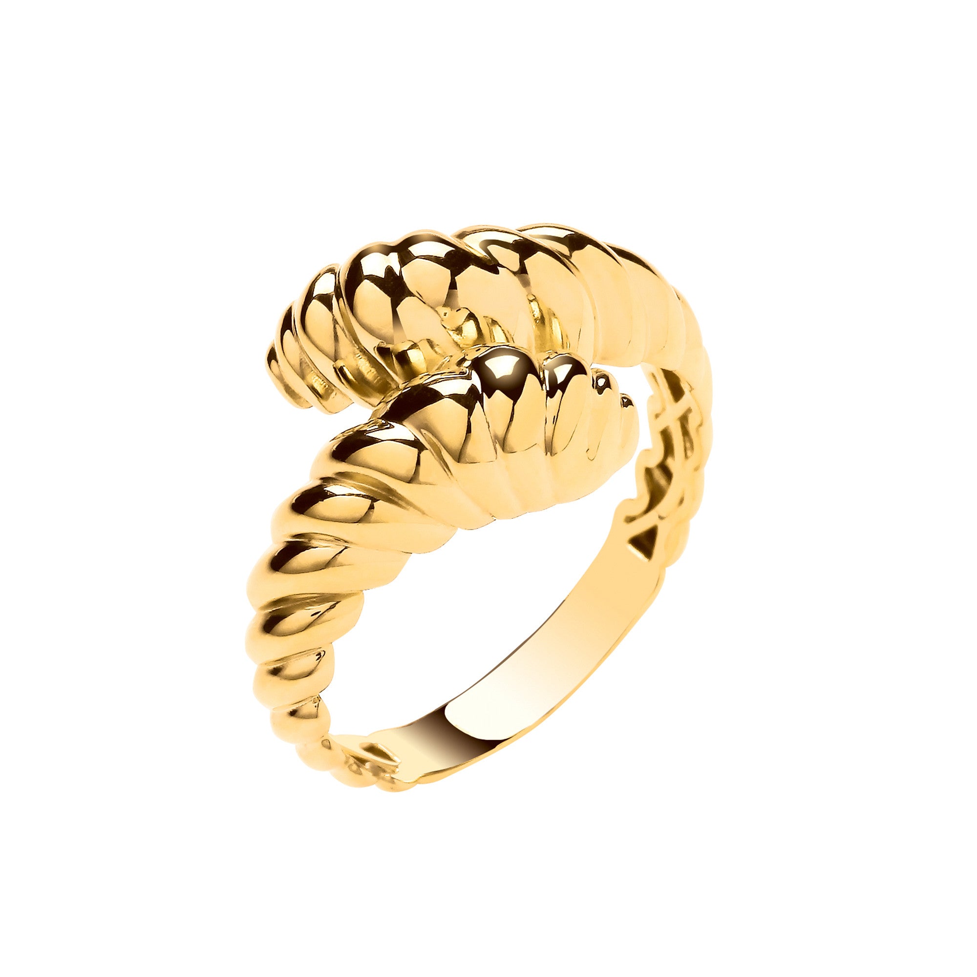 Yellow Gold Cross Over Ribbed Ladies Ring - 9ct Gold