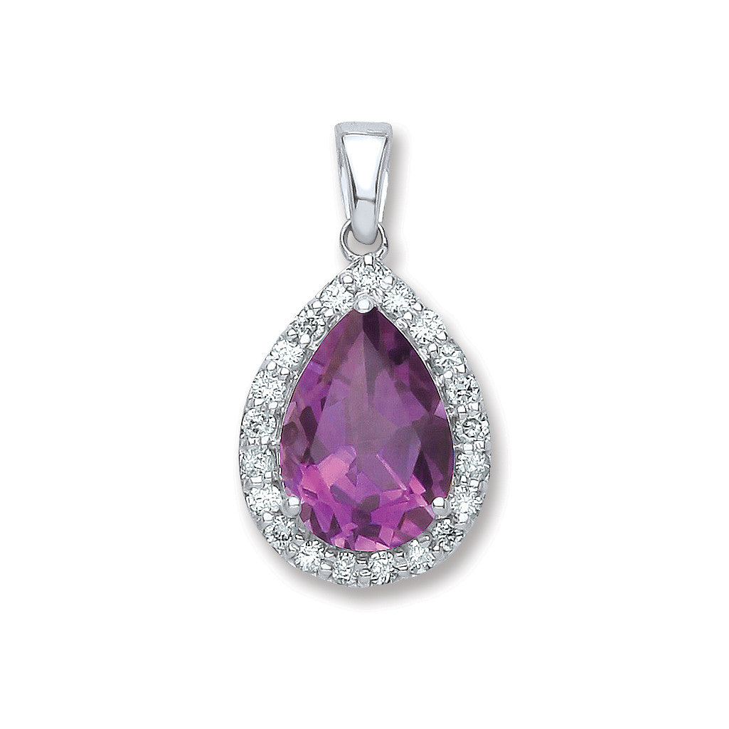 9ct White Gold 0.20ct Diamond 1.75ct Amthy.Pear Shape Pendant - 9ct Gold