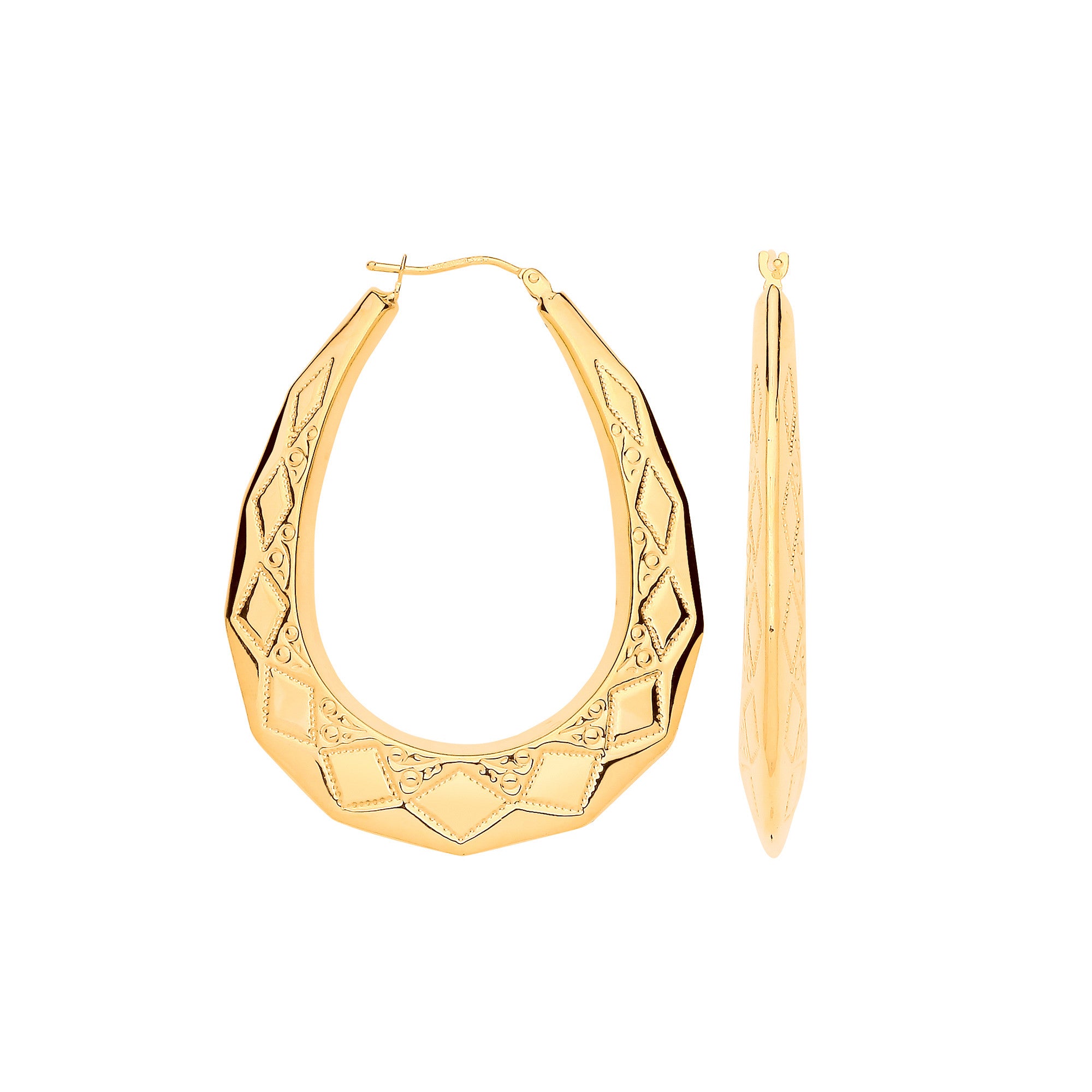 Yellow Gold D/C Oval 49mm Long Creoles - 9ct Gold