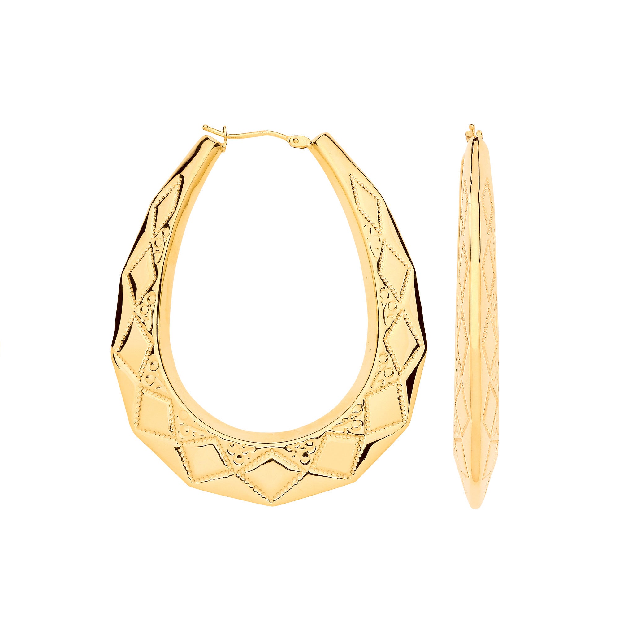 Yellow Gold D/C Oval 55mm Long, Large Creoles - 9ct Gold