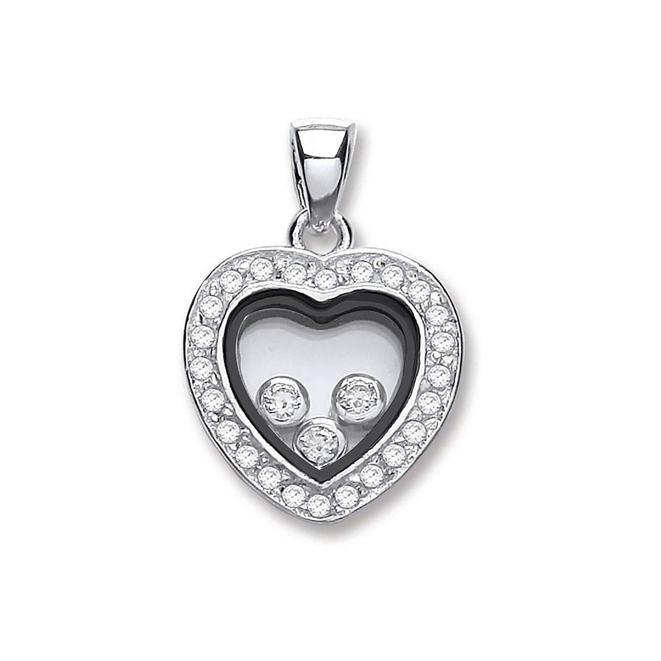 Silver Floating Cubic Zirconia Heart Pendant - Silver