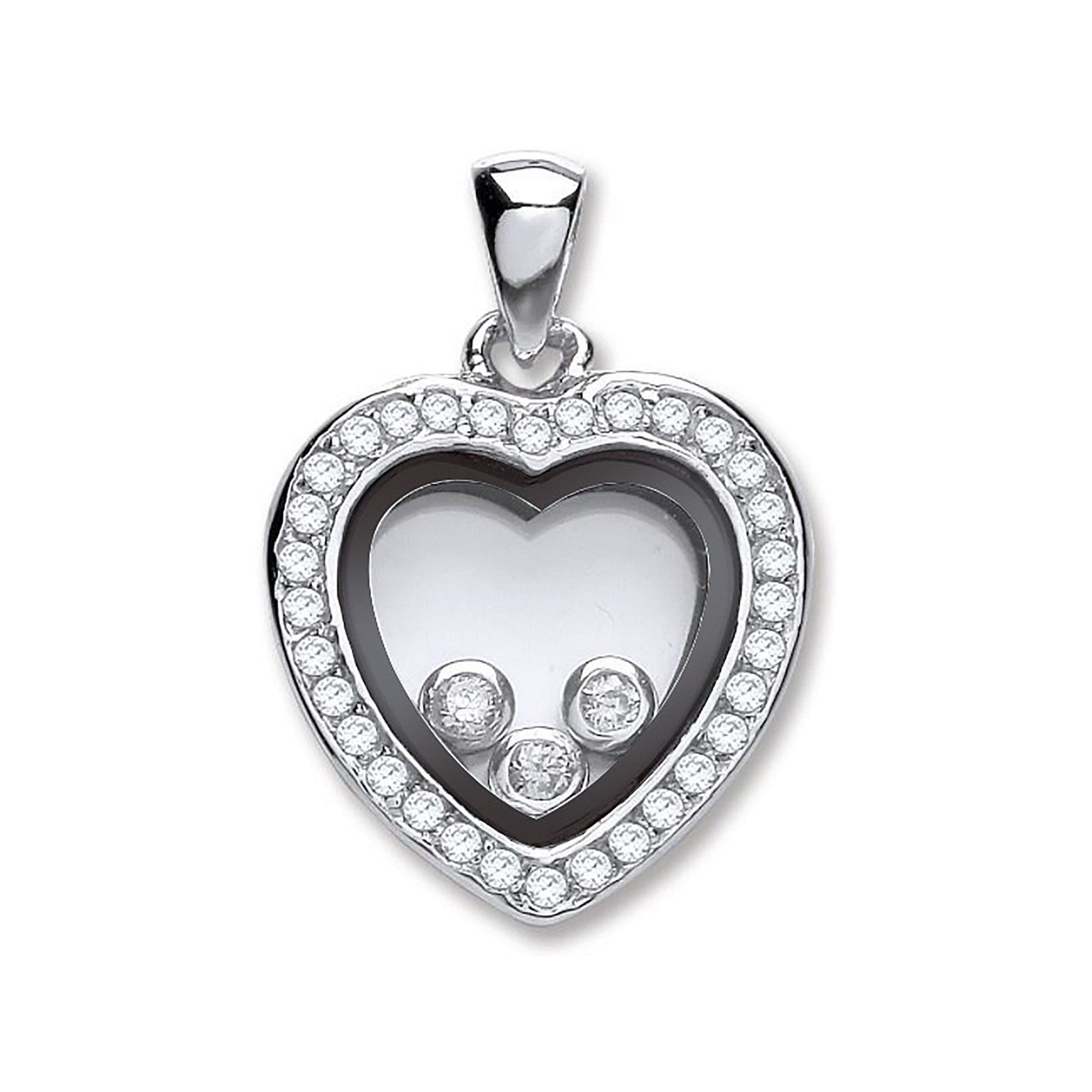 Silver Floating Cubic Zirconia Heart Pendant - Silver