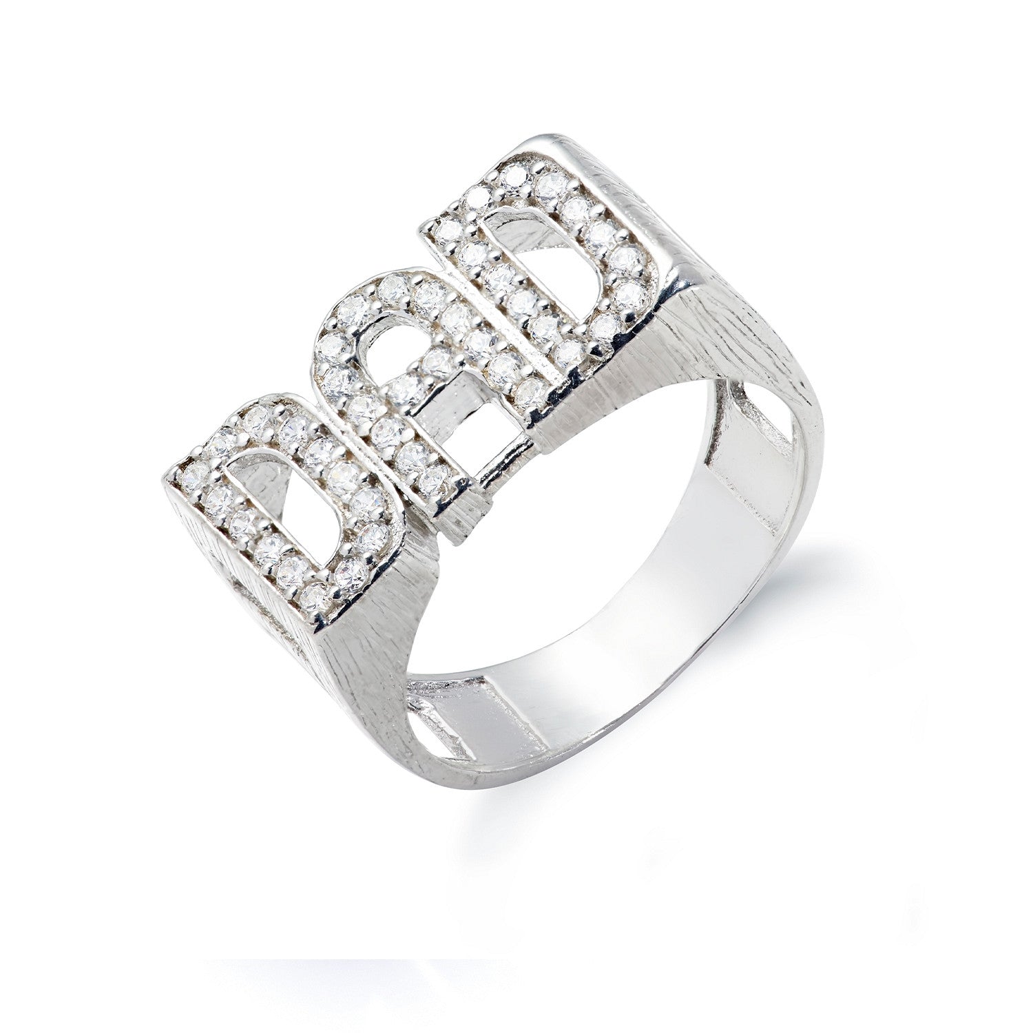 Silver Dad Cubic Zirconia ID Side Ring - Silver