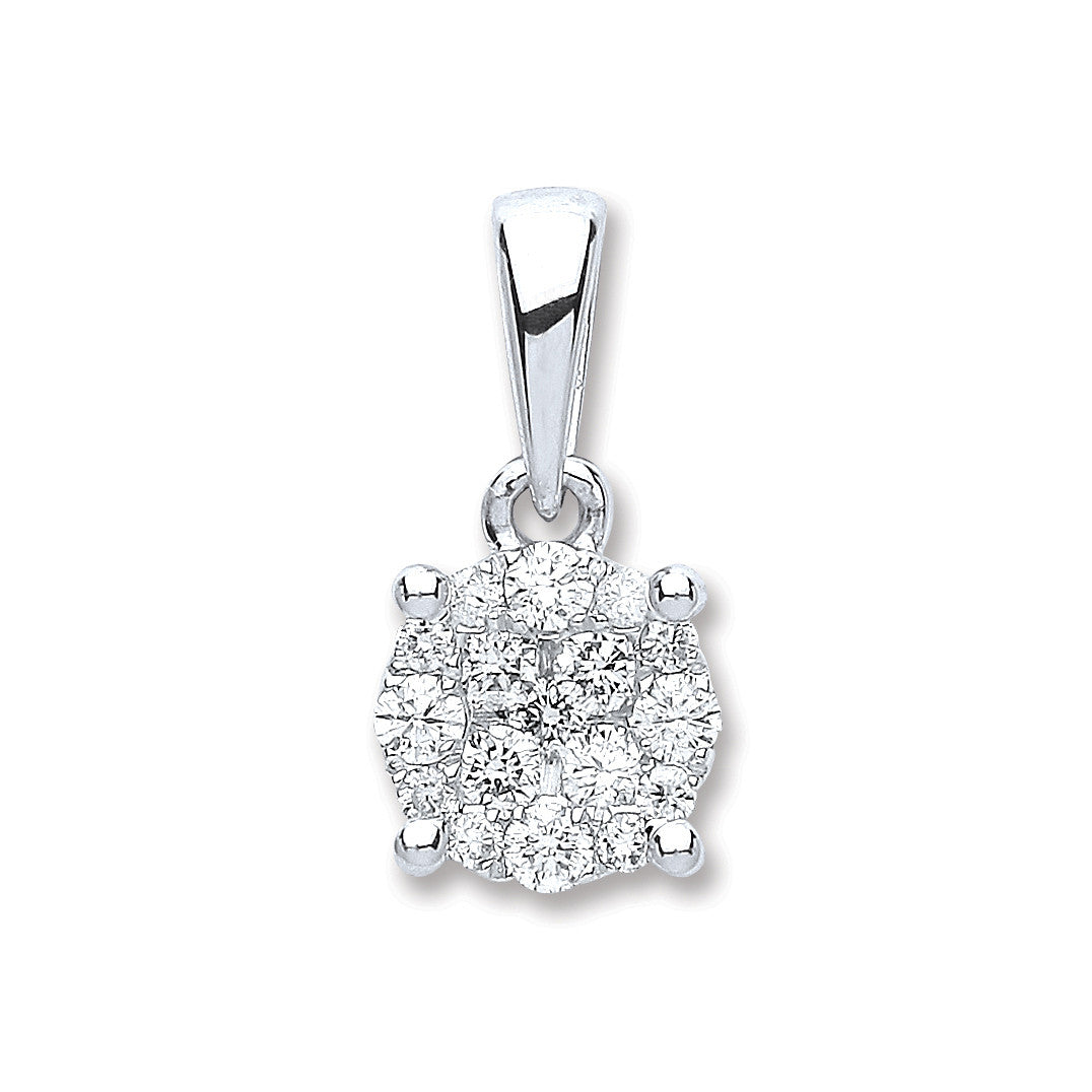 18ct White Gold 0.25ct Diamond Cluster Pendant - 18ct Gold