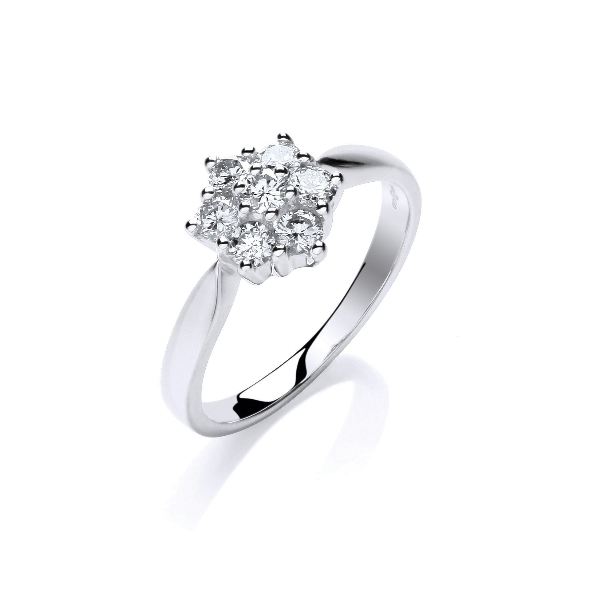 Bague grappe/fleur en or blanc 9 carats et diamants 0,50 carat au total - Or 9 carats
