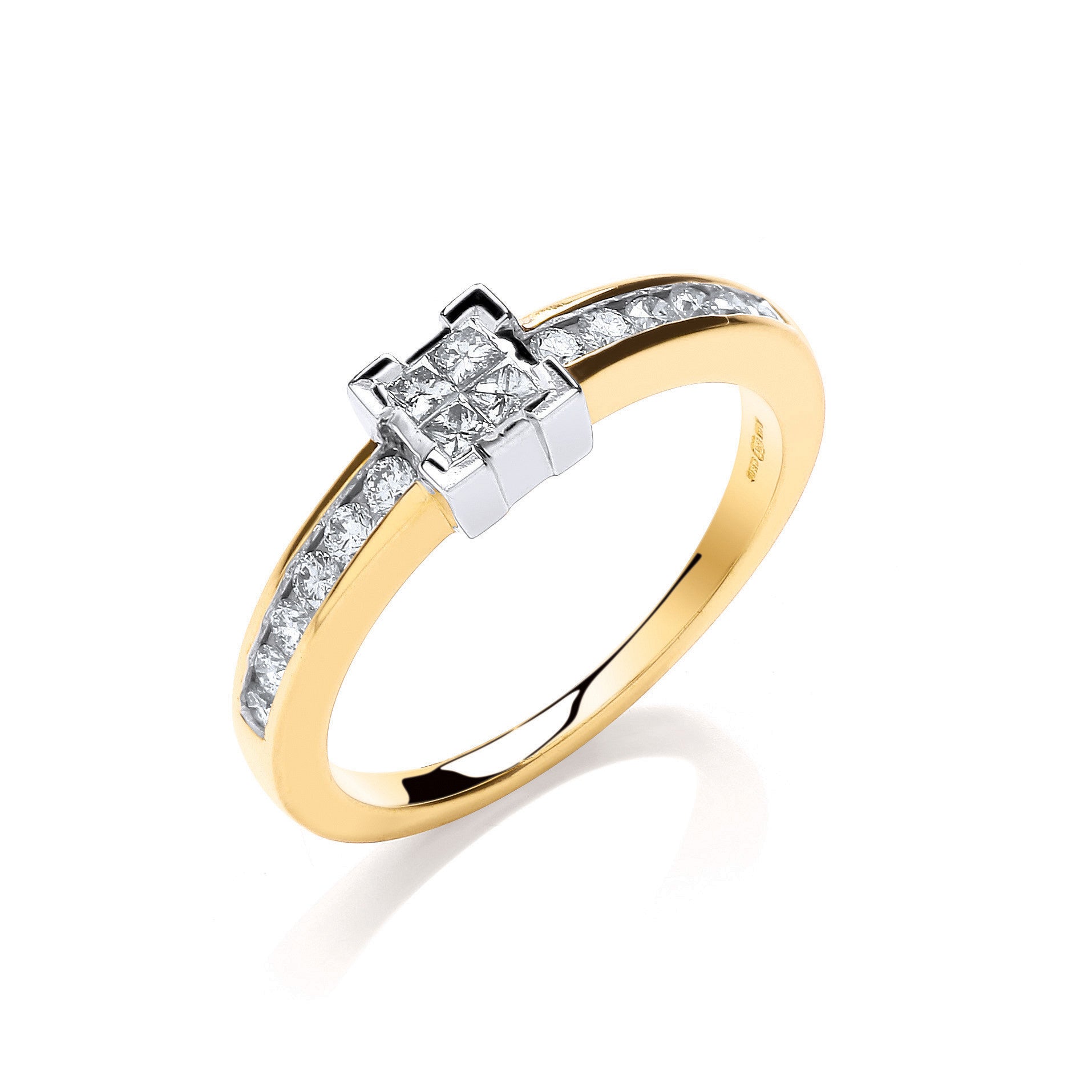 9ct Yellow Gold 0.33ct Princess Cut Centre Diamond Ring - 9ct Gold