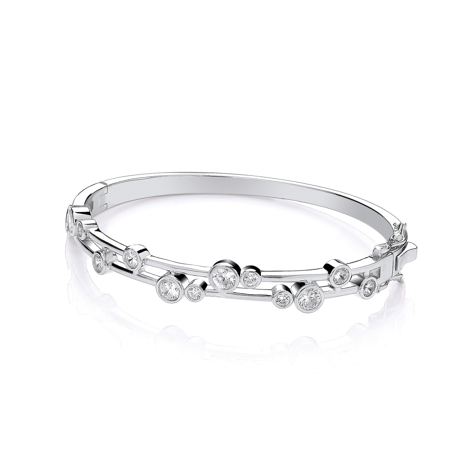 Timeless Rubover set Cubic Zirconias Ladies J-Jaz Bangle - Silver