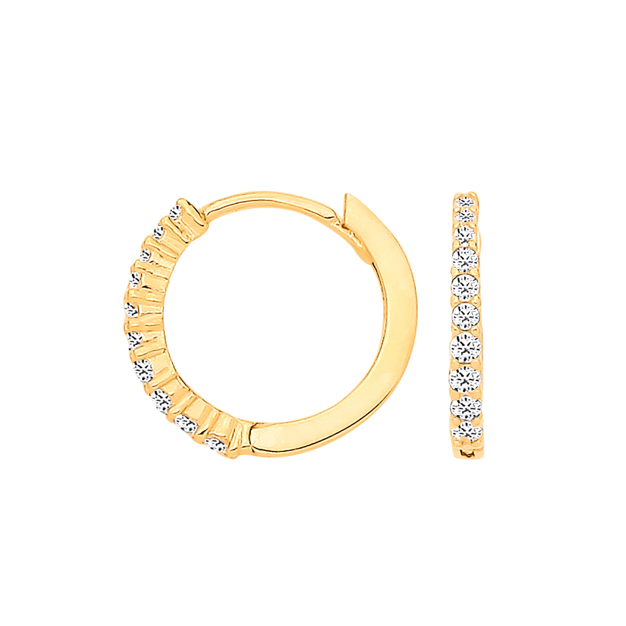 Yellow Gold Claw Set Cubic Zirconias Small Huggies - 9ct Gold