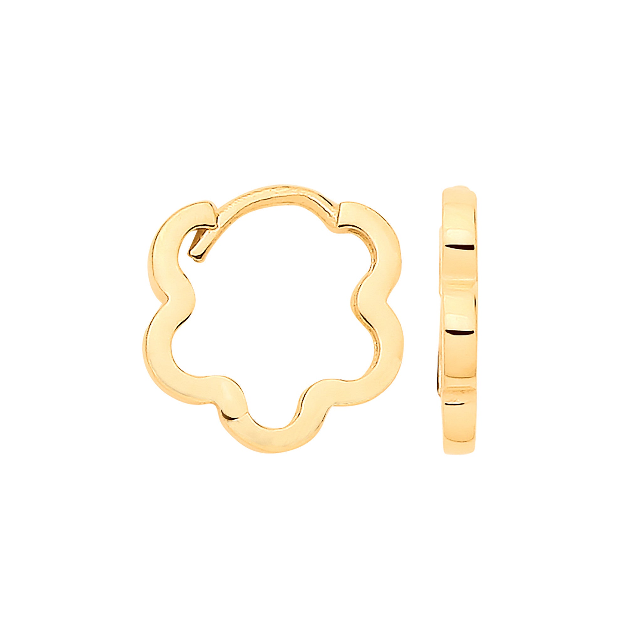 Yellow Gold Small FLOWER Shaped Plain Huggies - 9ct Gold