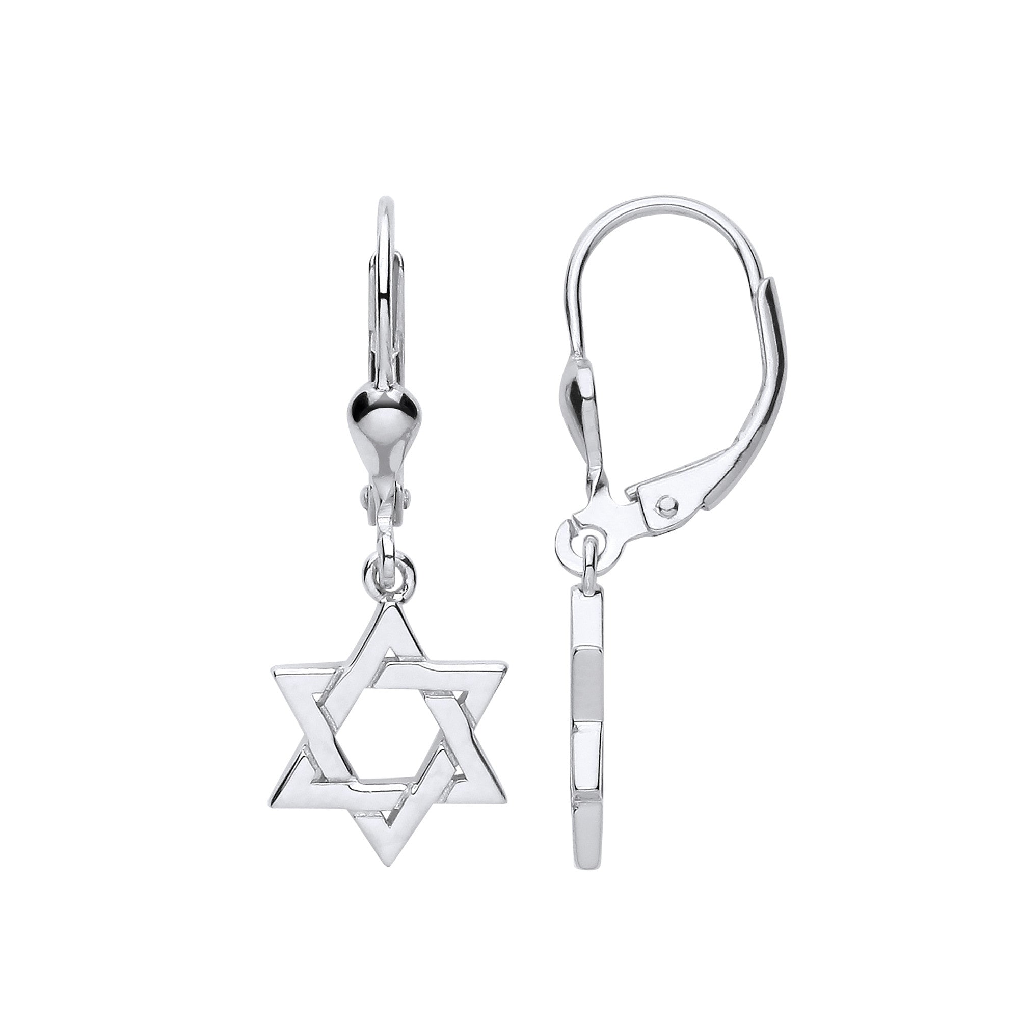 Silver Star of David Drop Earrings - Silver