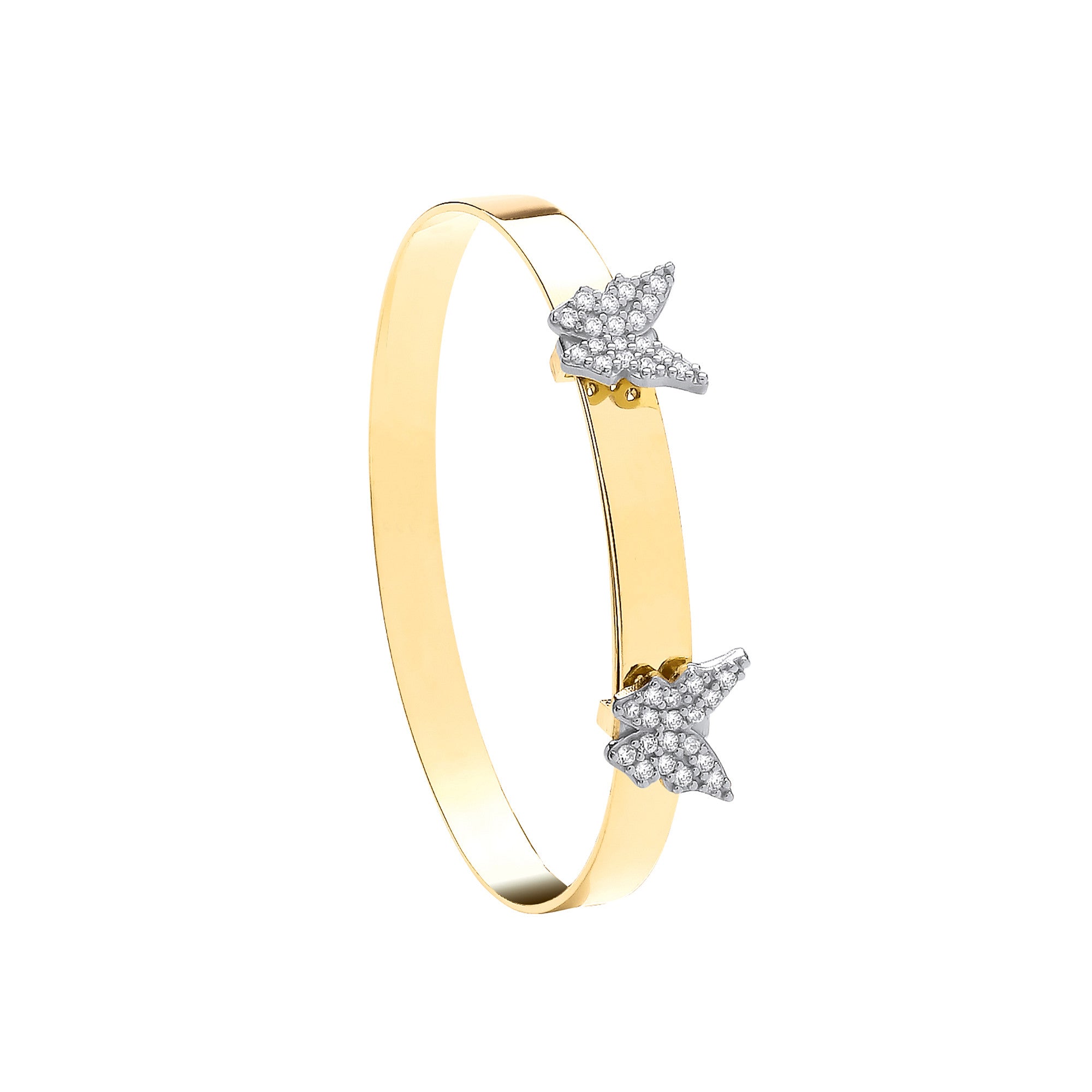 Yellow Gold 4.3mm Cubic Zirconia Butterflies Baby Bangle - 9ct Gold