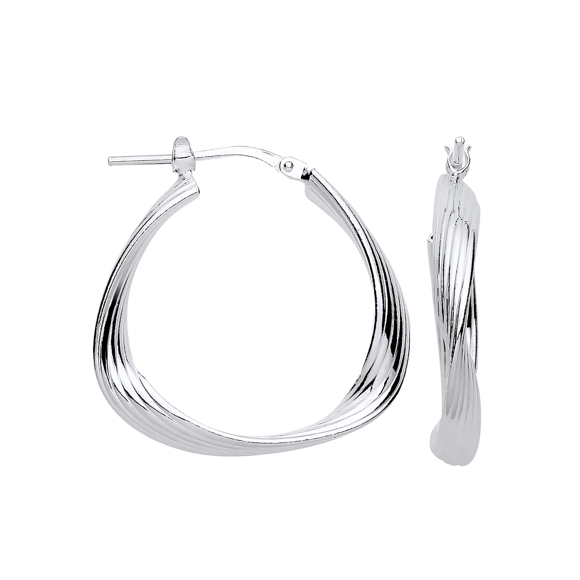 Silver Triangle 26mm Twisted Hoop Earrings - Silver