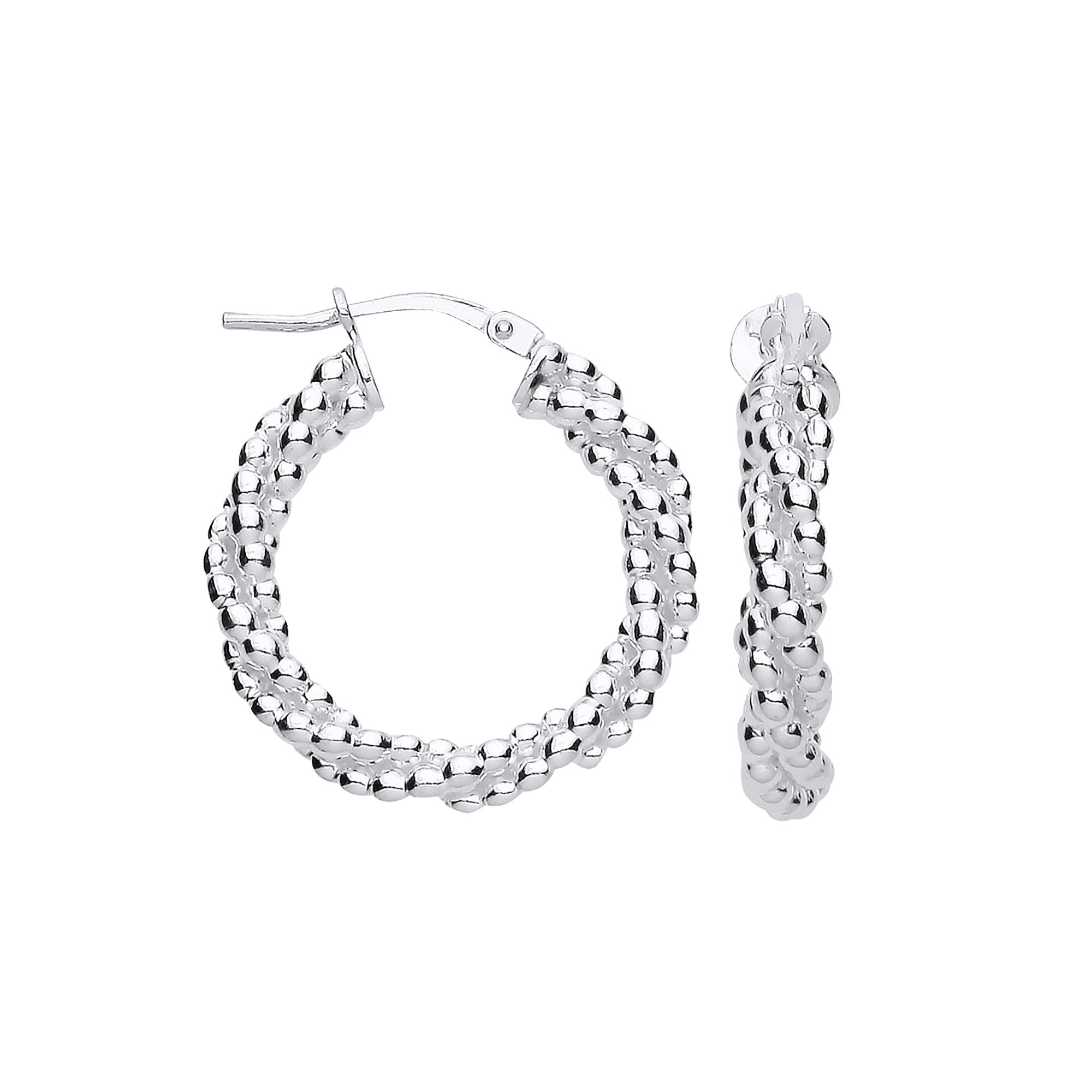 Silver 22mm Beaded Hoop Earrings - Silver