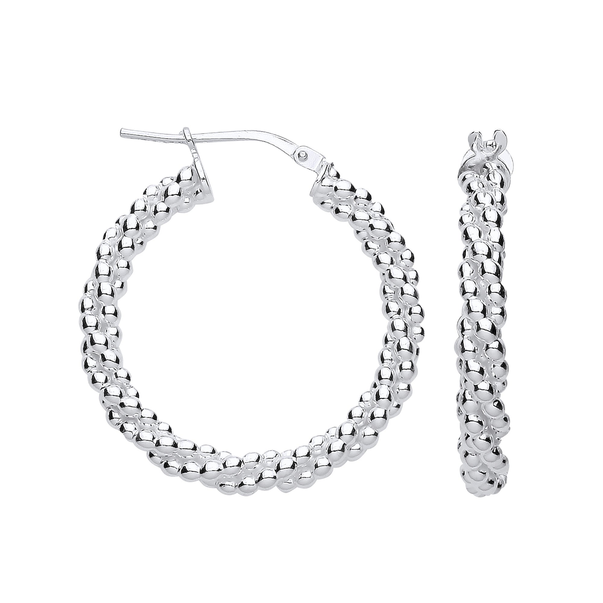 Silver 28mm Beaded Hoop Earrings - Silver