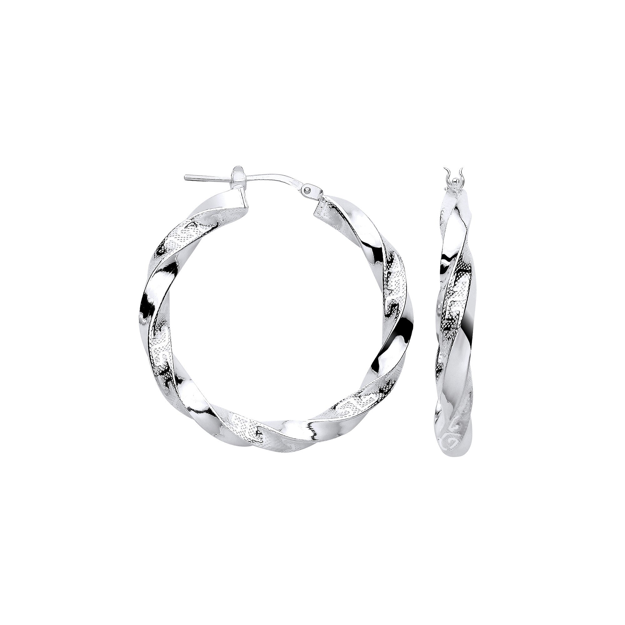 Silver Greek Key Twist Hoop 32mm Earrings - Silver