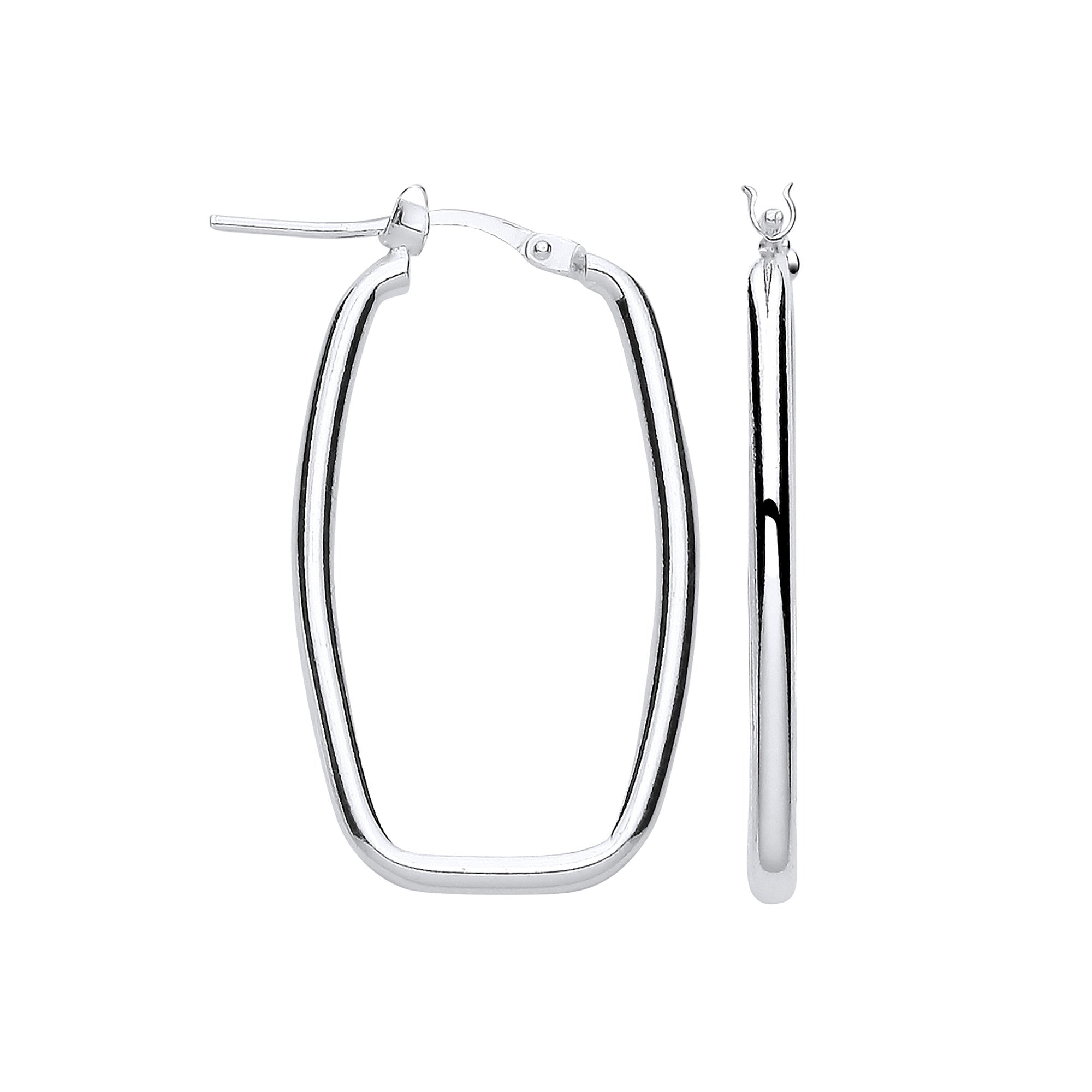 Silver Rectangular Creole Earrings - Silver