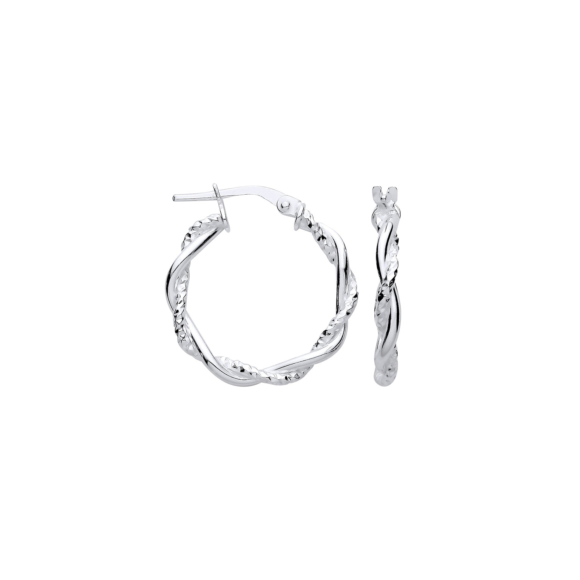 Silver D/C & Plain Twist Hoop Earrings - Silver