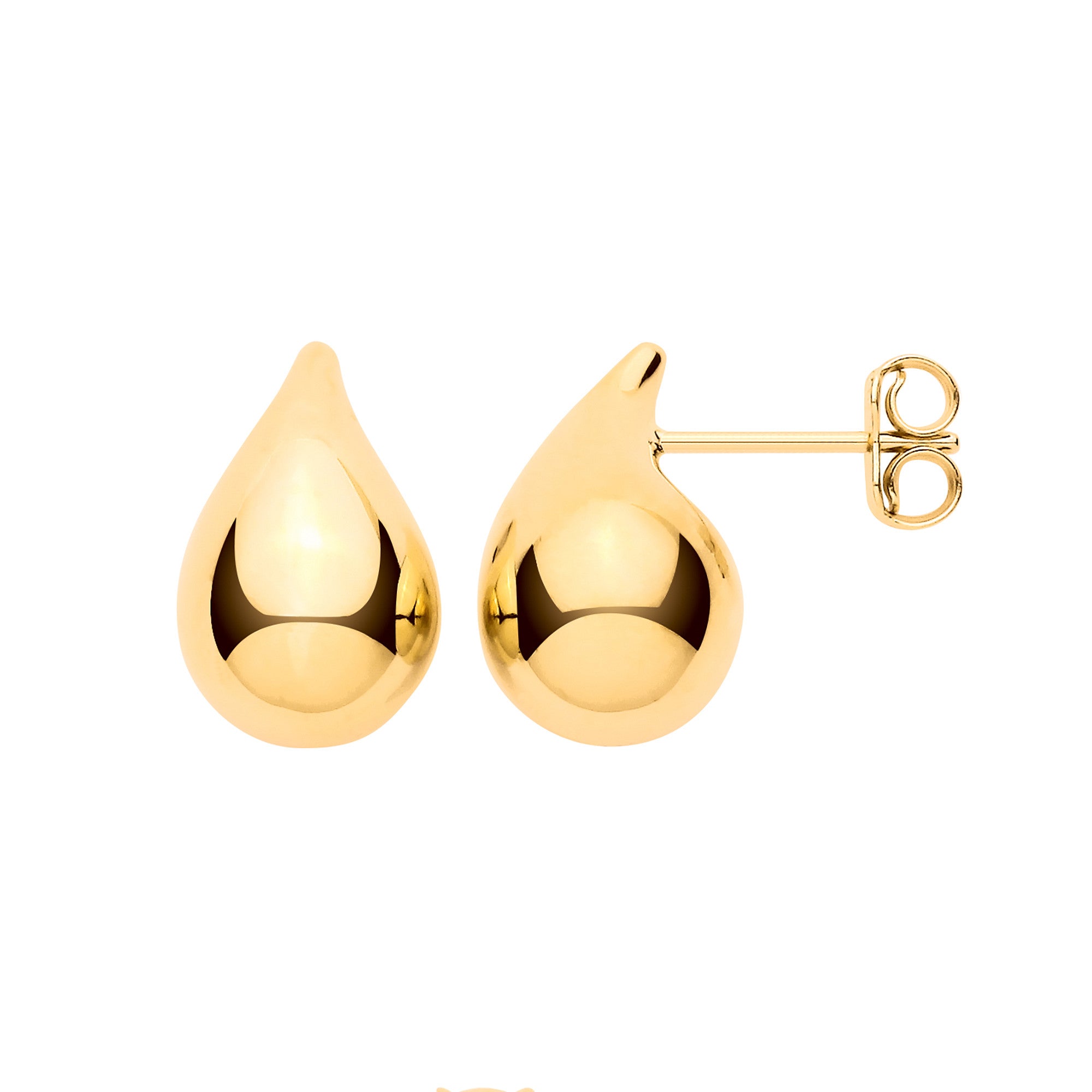 Yellow Gold Medium Teardrop Plain Studs - 9ct Gold