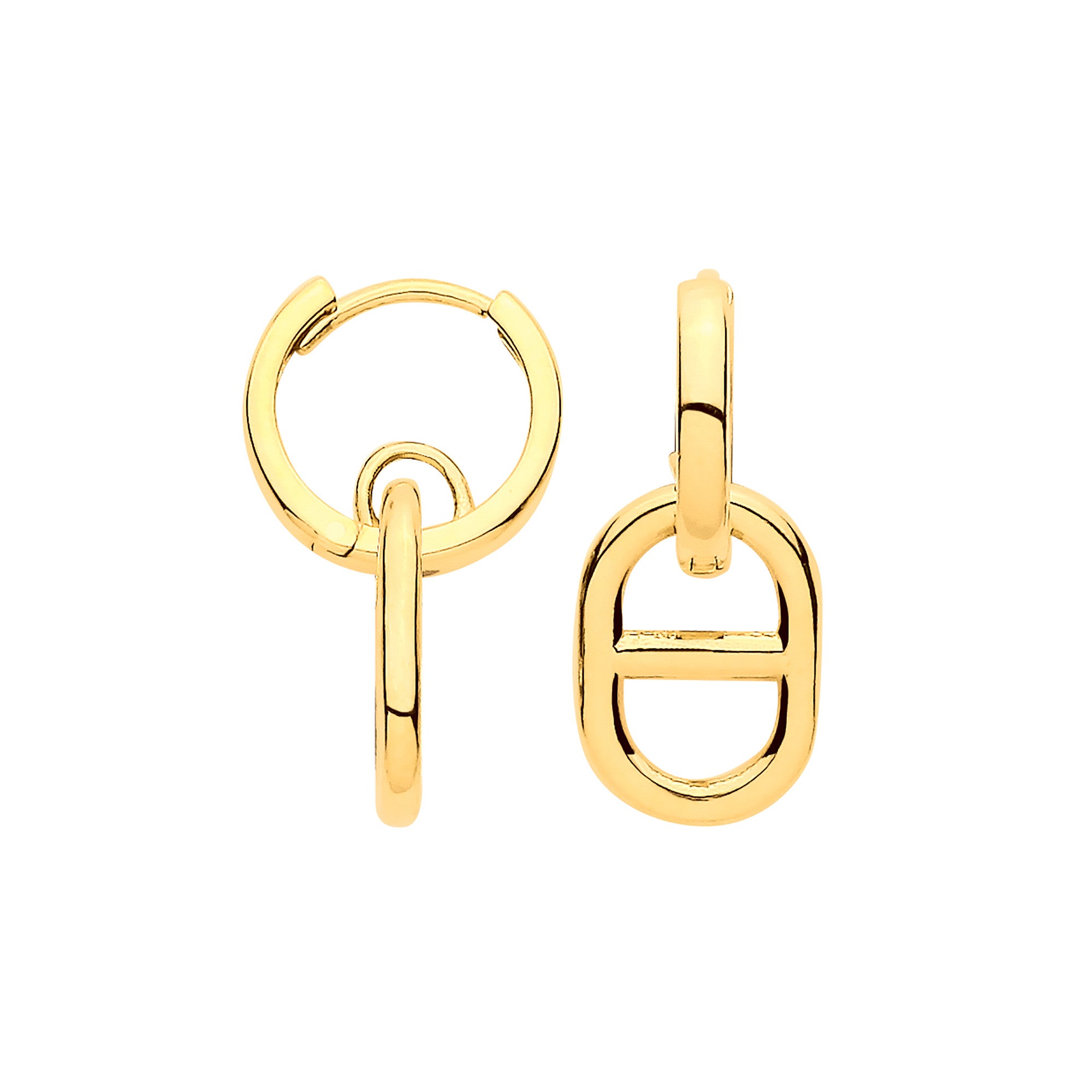 Yellow Gold Oval Marine Plain Huggies - 9ct Gold