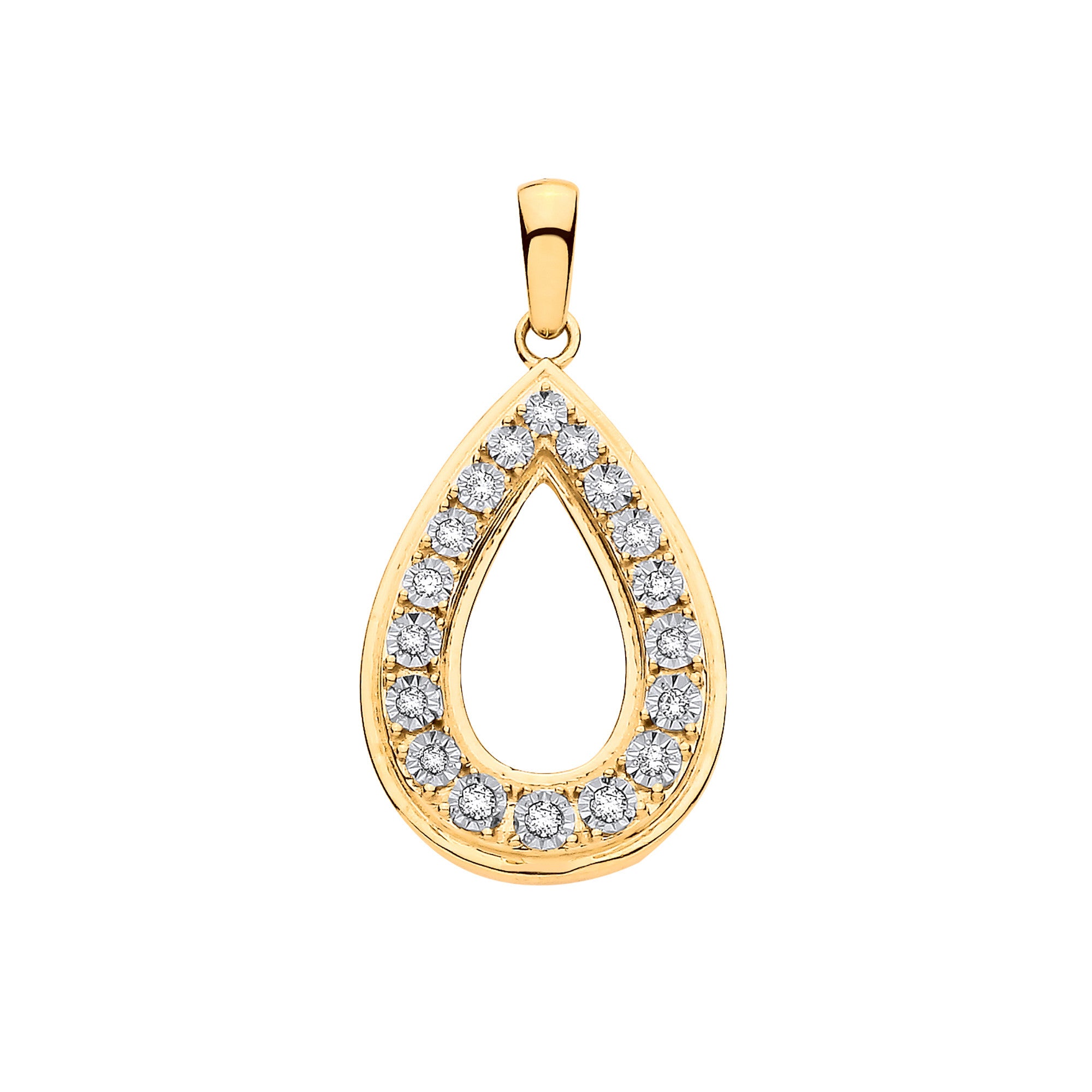 9ct Yellow Gold 0.16ctw Pear Shaped Pendant - 9ct Gold