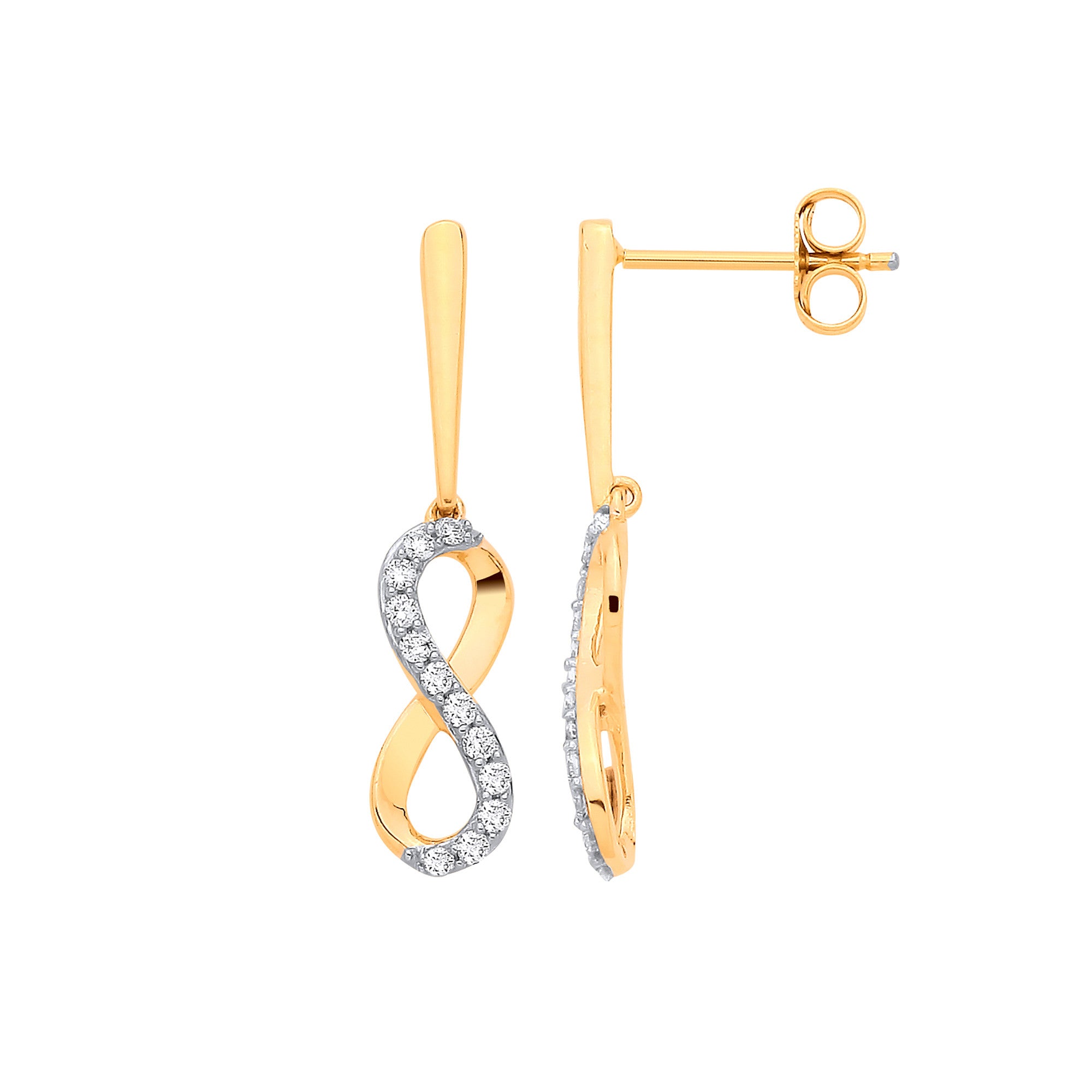 9ct Yellow Gold 0.25ctw Infinity Drop Earrings - 9ct Gold