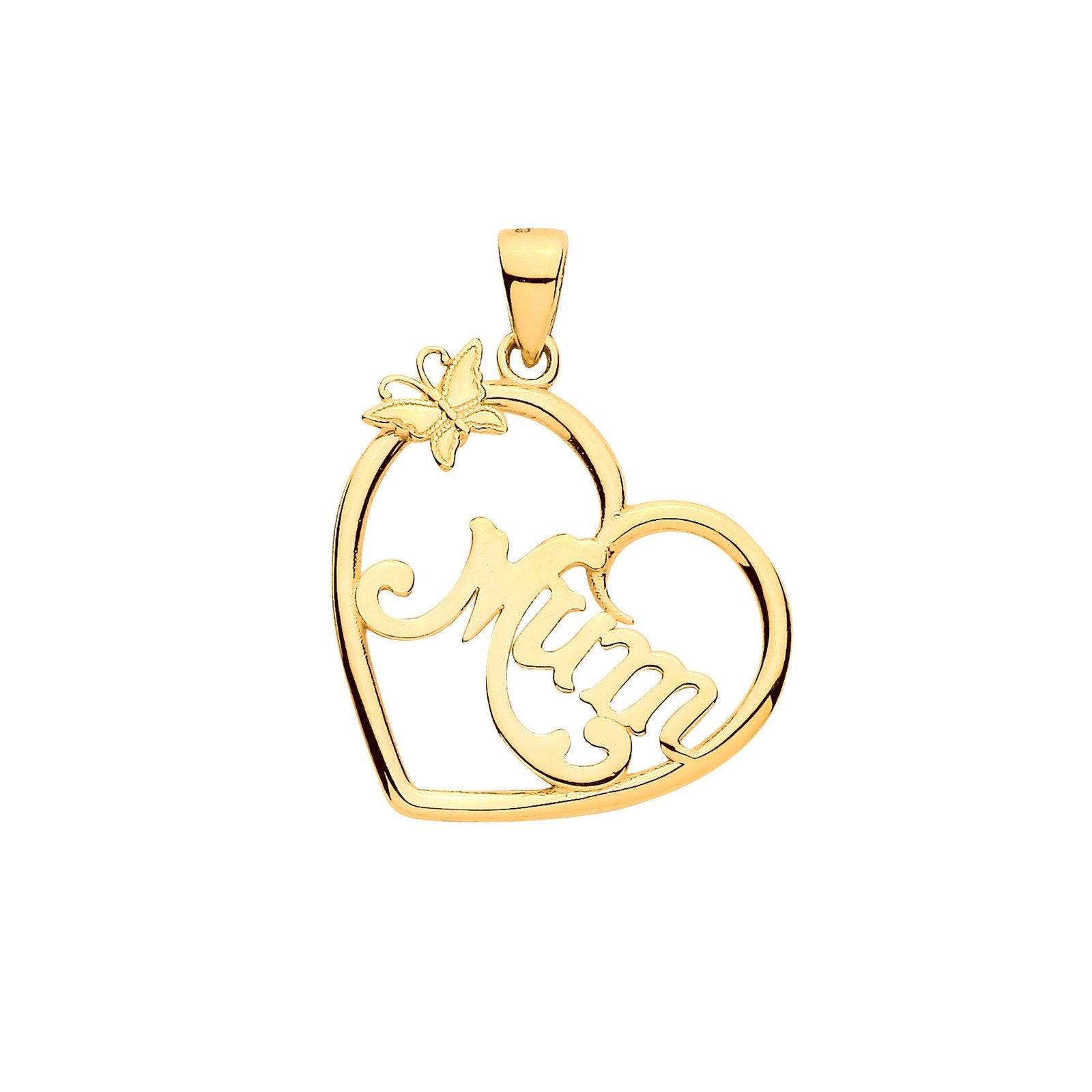 Y/G Mum Heart Butterfly Cut Out Pendant